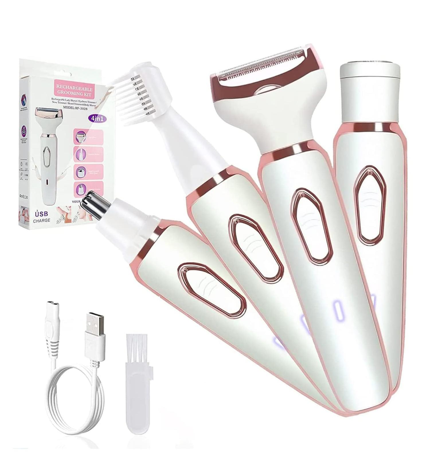 4-in-1 Women's Electric Hair Remover | Rechargeable Body Hair Removal & Grooming Set - Trimmer for Nose Lip Eyebrows & Face - Buy Online on GoSupps.com