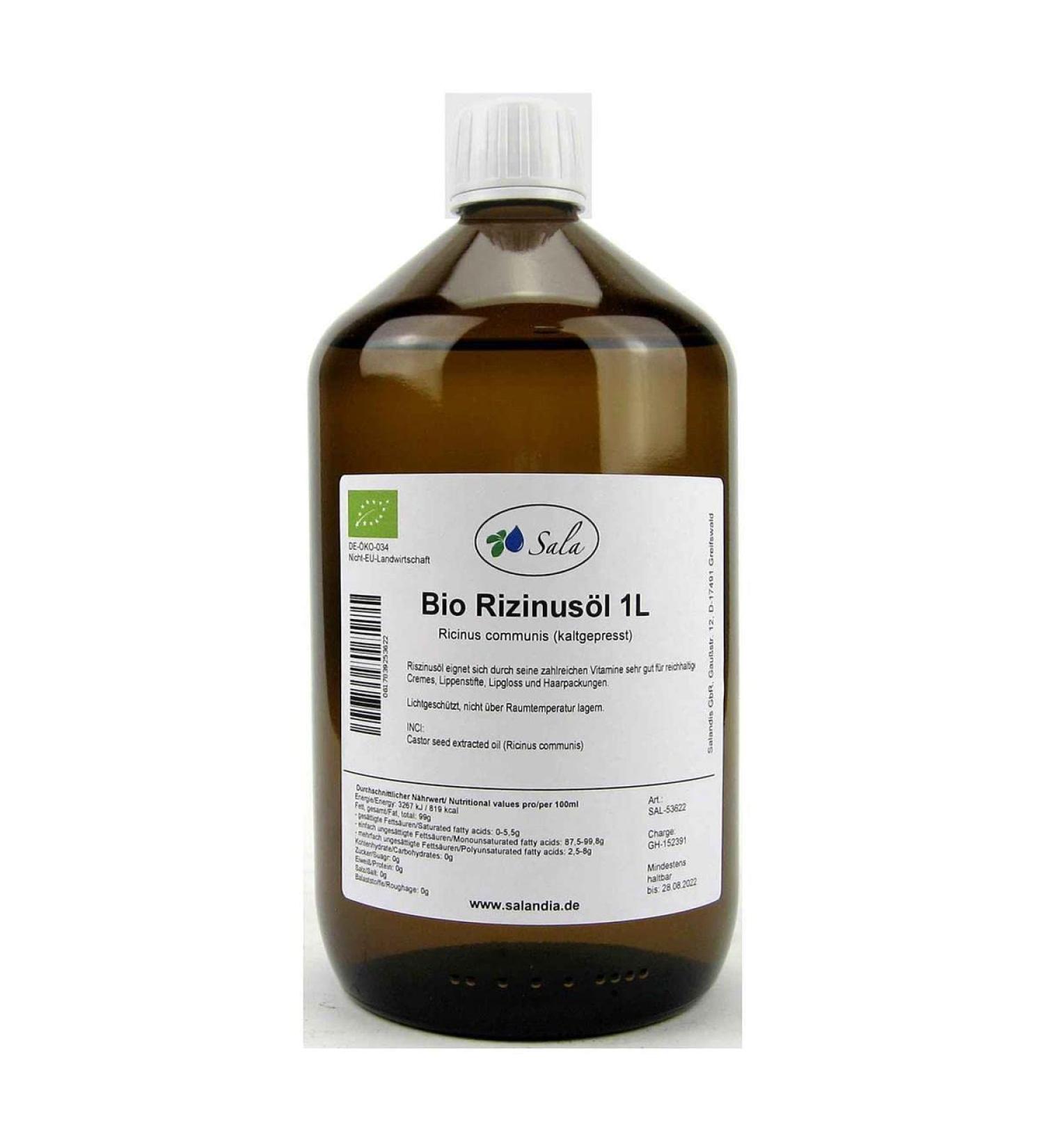 Sala castor oil cold pressed organic 1 L 1000 ml glass bottle