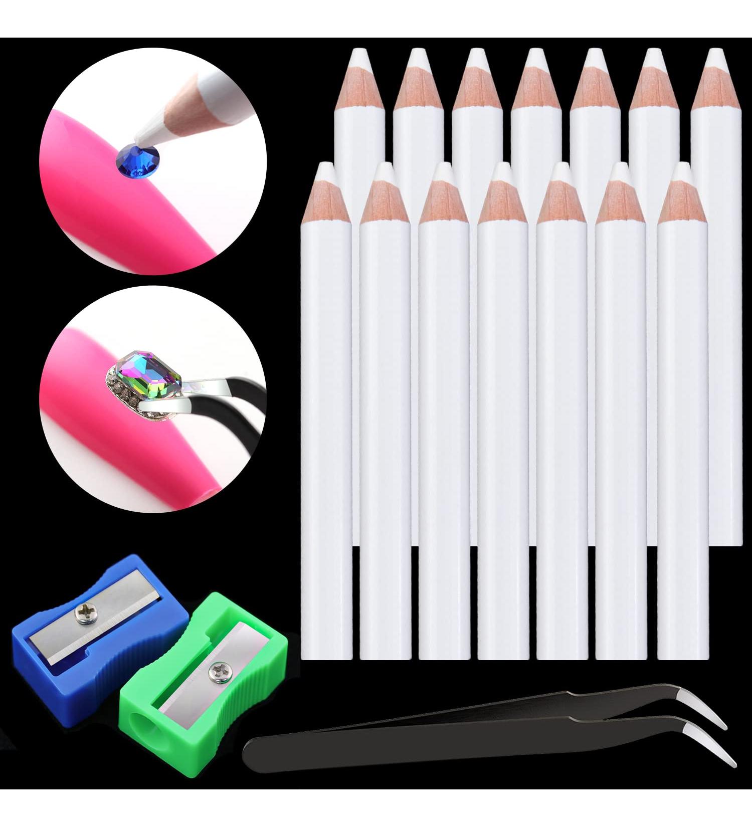 Rhinestone Picker Pencil for Nail Art - 3.35 Gem Pickup Pen with Sharpener & Tweezer - 14Pcs Pack - Buy Online on GoSupps.com