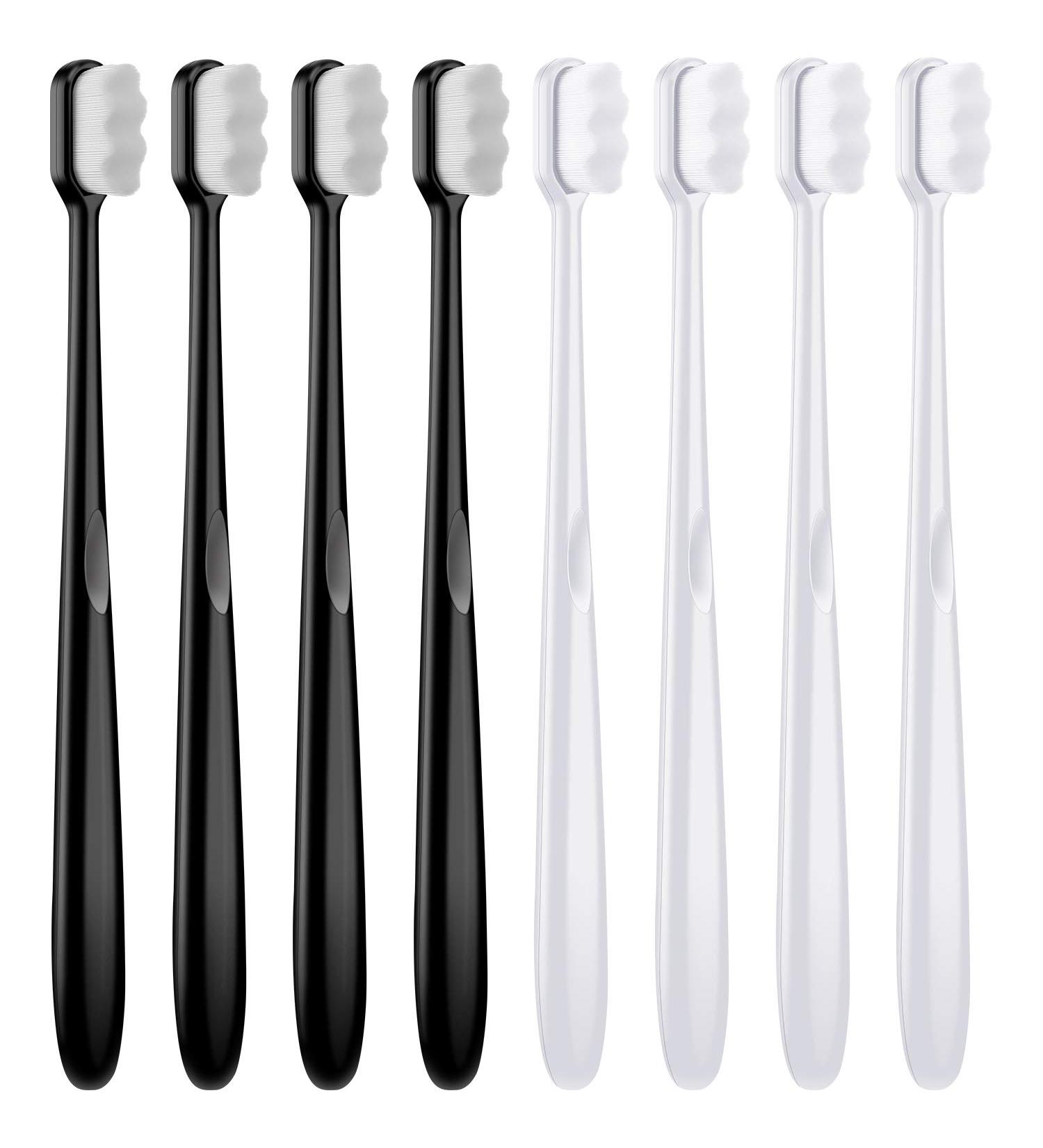 8-Piece Soft Nano Toothbrush Set for Gentle Oral Care - Extra Soft Bristles for Adults, Kids, and Gum Recession Relief (Black & White) - Buy Online on GoSupps.com