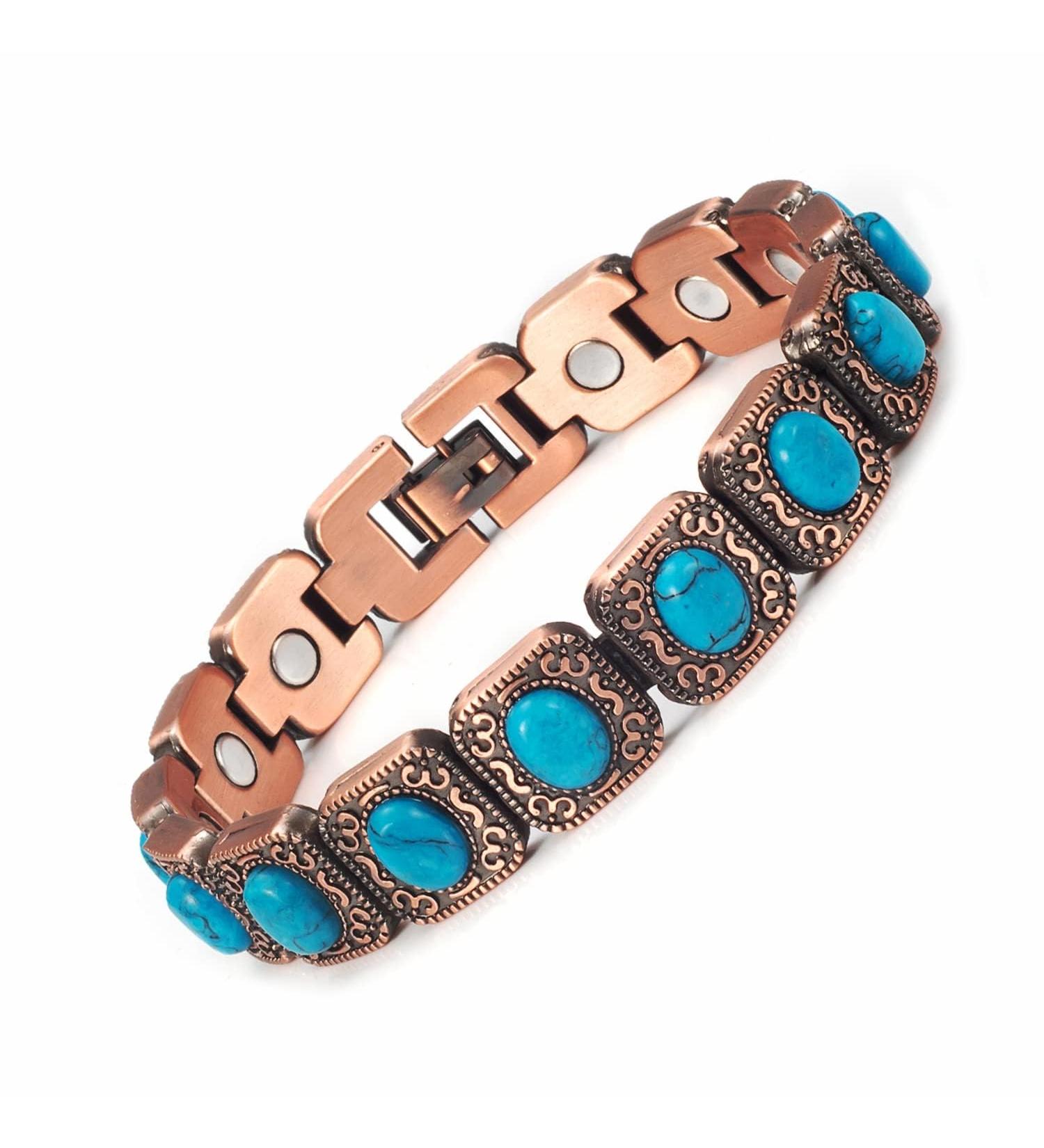 Yinox Magnetic Therapy Copper Bracelet for Women | Relieves Arthritis & Wrist Pain | Stylish with Turkish Turquoise (3500 Gauss) - Buy Online on GoSupps.com