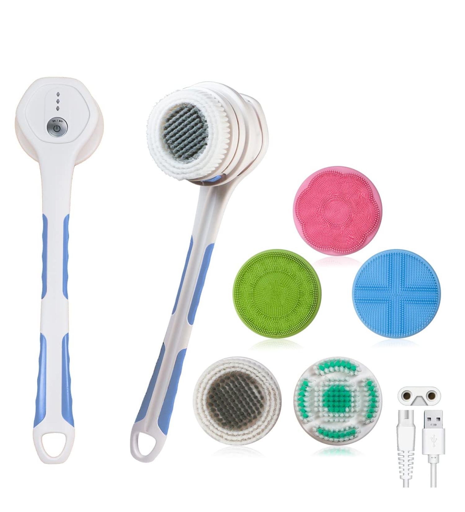 A2k Twenty Electric Massaging Bath Brush with 5 Removable Heads & USB Recharge - Waterproof Blue - Buy Online on GoSupps.com
