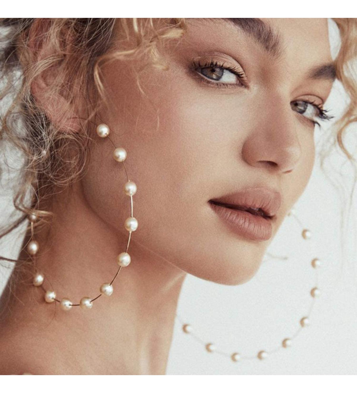 YRlilicc Large Hoops Super Huge Circle Pearls Earrings | Lightweight Fashion Jewelry for Women - Buy Online on GoSupps.com