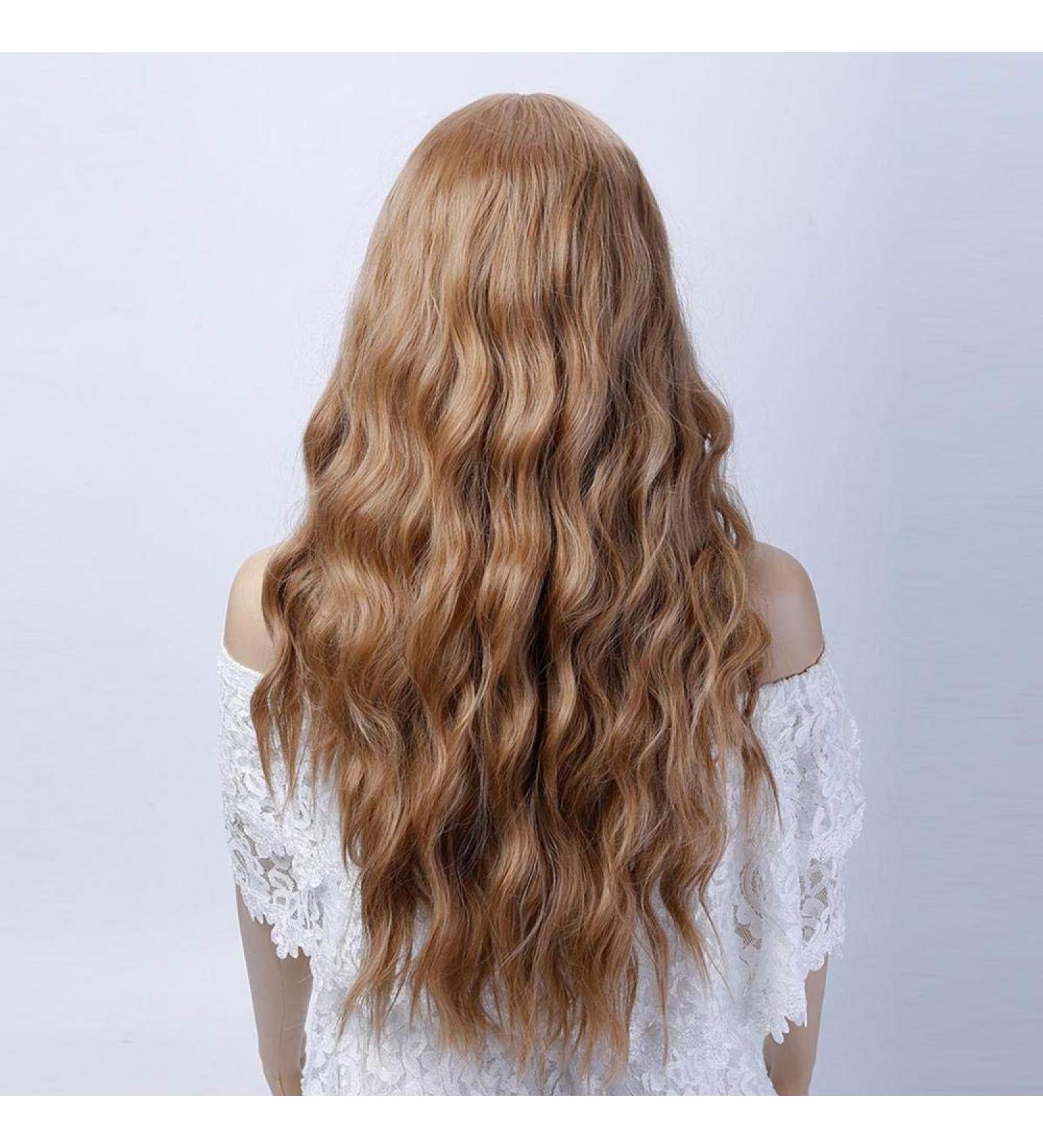 LFMDJF 26'' Long Wavy Blonde Wigs Blonde Heat Resistant Synthetic Female Wigs For Black White Women Fake Hair Pieces 26inches #16#14