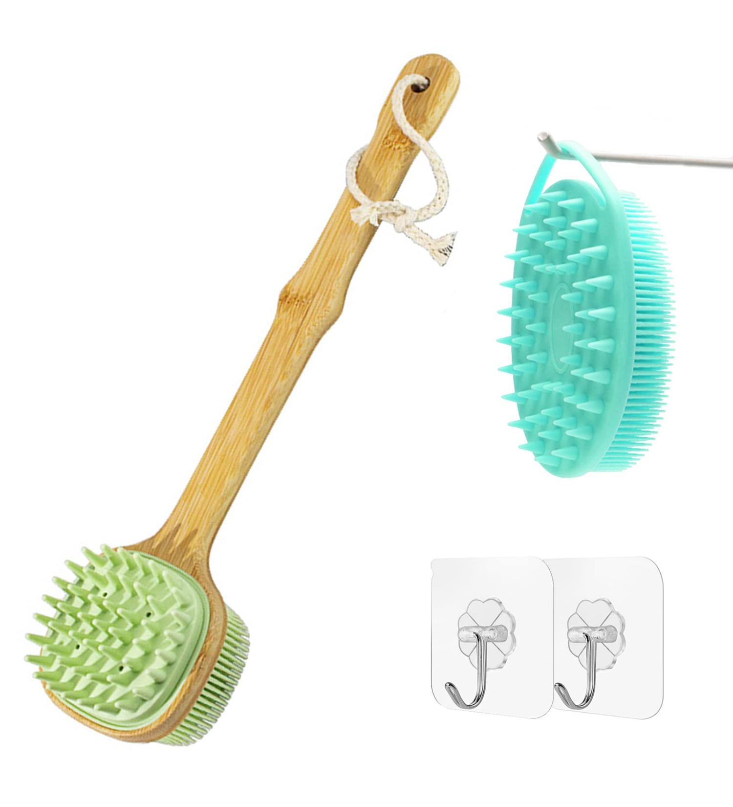 2 in 1 Bath Brush and Shampoo Brush for Shower - Dual-Sided Long Handle Back Scrubber and Body Exfoliator in Green - Buy Online on GoSupps.com