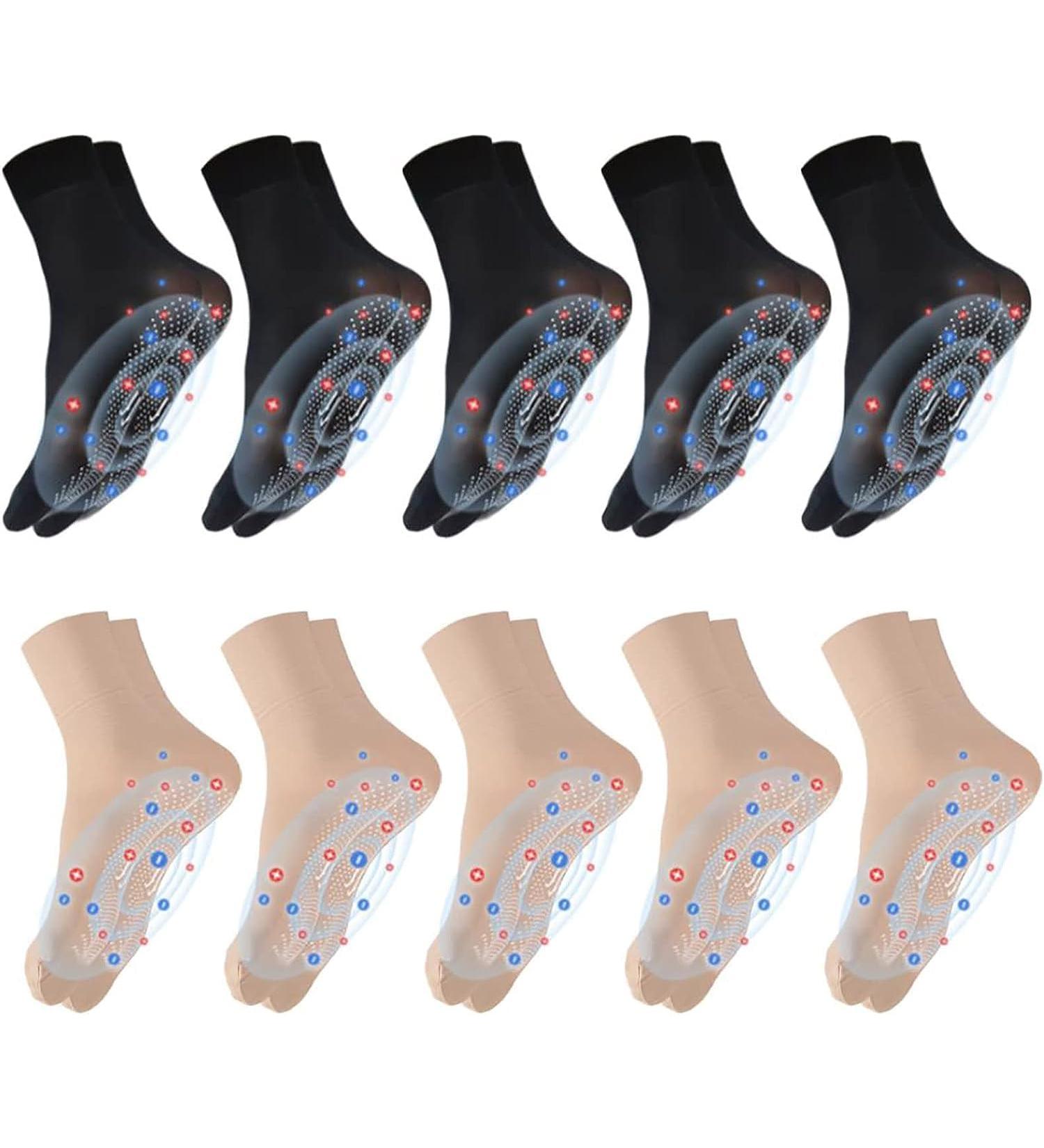 Tourmaline Ionic Body Shaping Stretch Rapid Detox & Tourmaline Ionic Body Shaping Stretch Socks Foot Massage Thermotherapeutic Sock (5*Black+5*Skin Tone)
