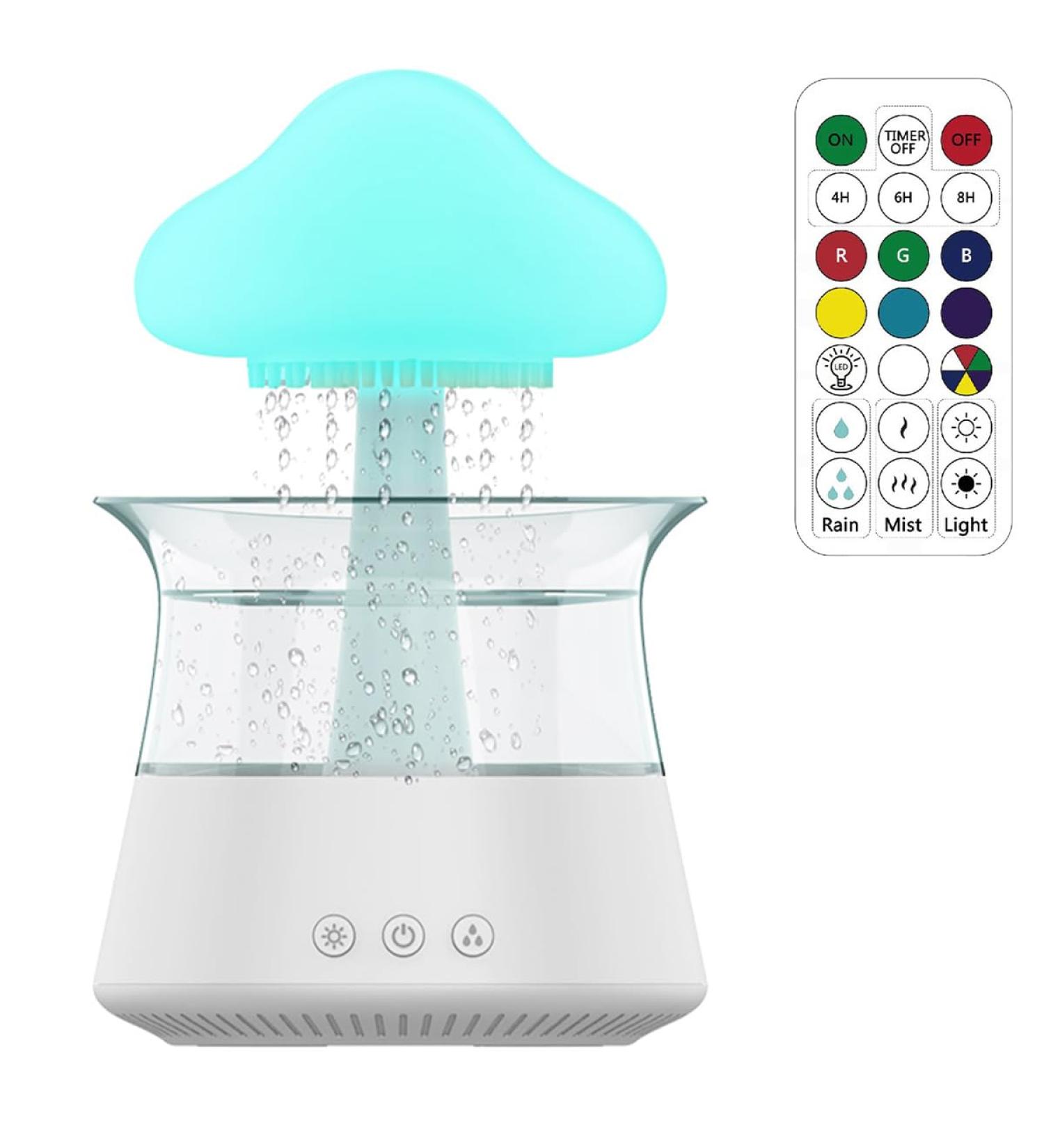 Cloud Rain Humidifier with Remote Control - 7 Color Changing Lights & Fountain Water Drop Sound - Essential Oil Diffuser for Home, Office, Bedside - White - Buy Online on GoSupps.com