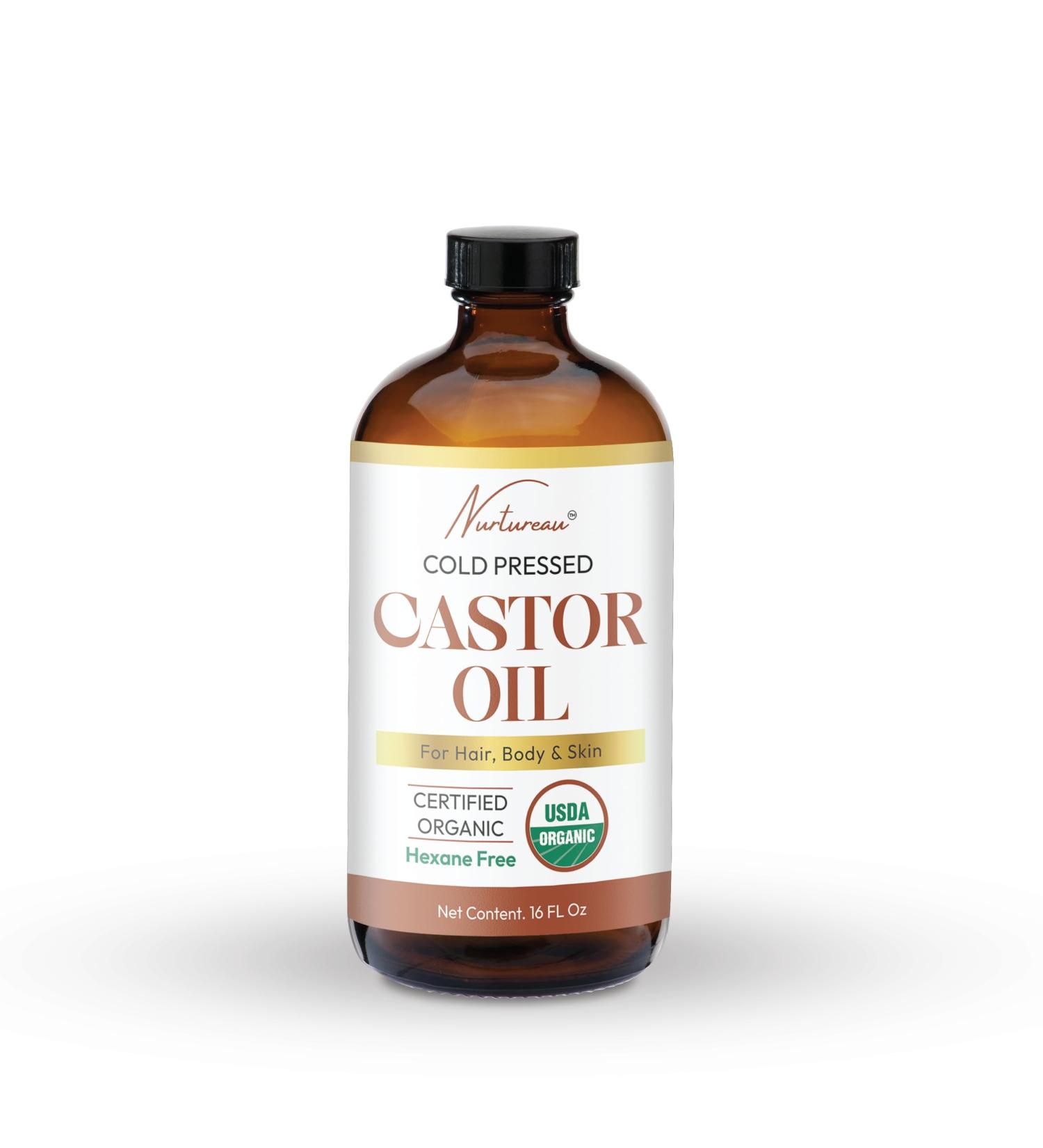 Organic Cold Pressed Castor Oil 16 Fl Oz - All Natural Hair & Nail Growth Muscle Relief Skin Hydration - Holistic Unscented Oil - Buy Online on GoSupps.com