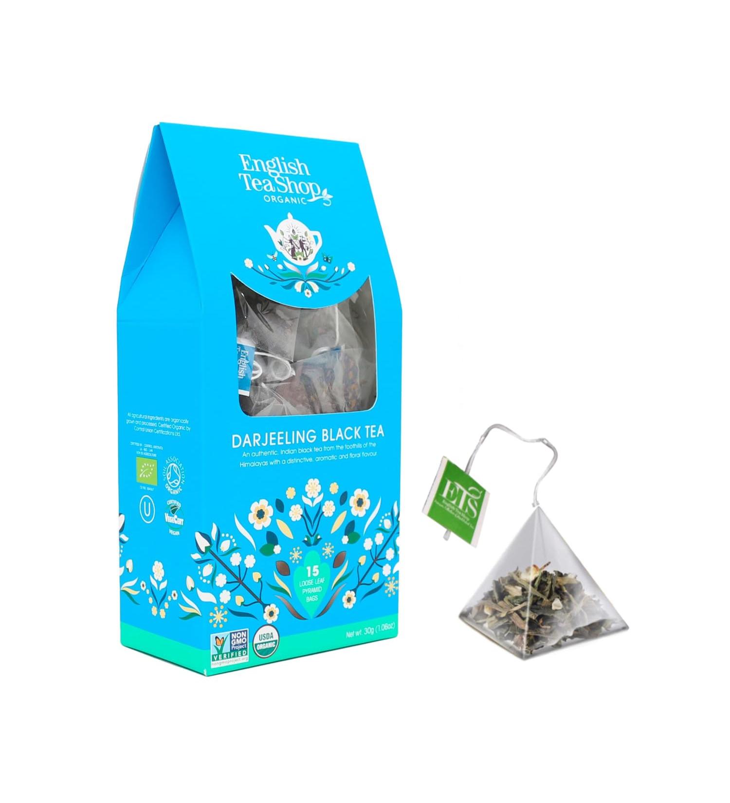  English Tea Shop English Tea Shop | Darjeeling Black Tea from India in an Eco-Friendly Box | Organic Black Tea from Bengal Darjeeling Floral Aroma - 15 Pyramid Infusers - Buy Online on GoSupps.com