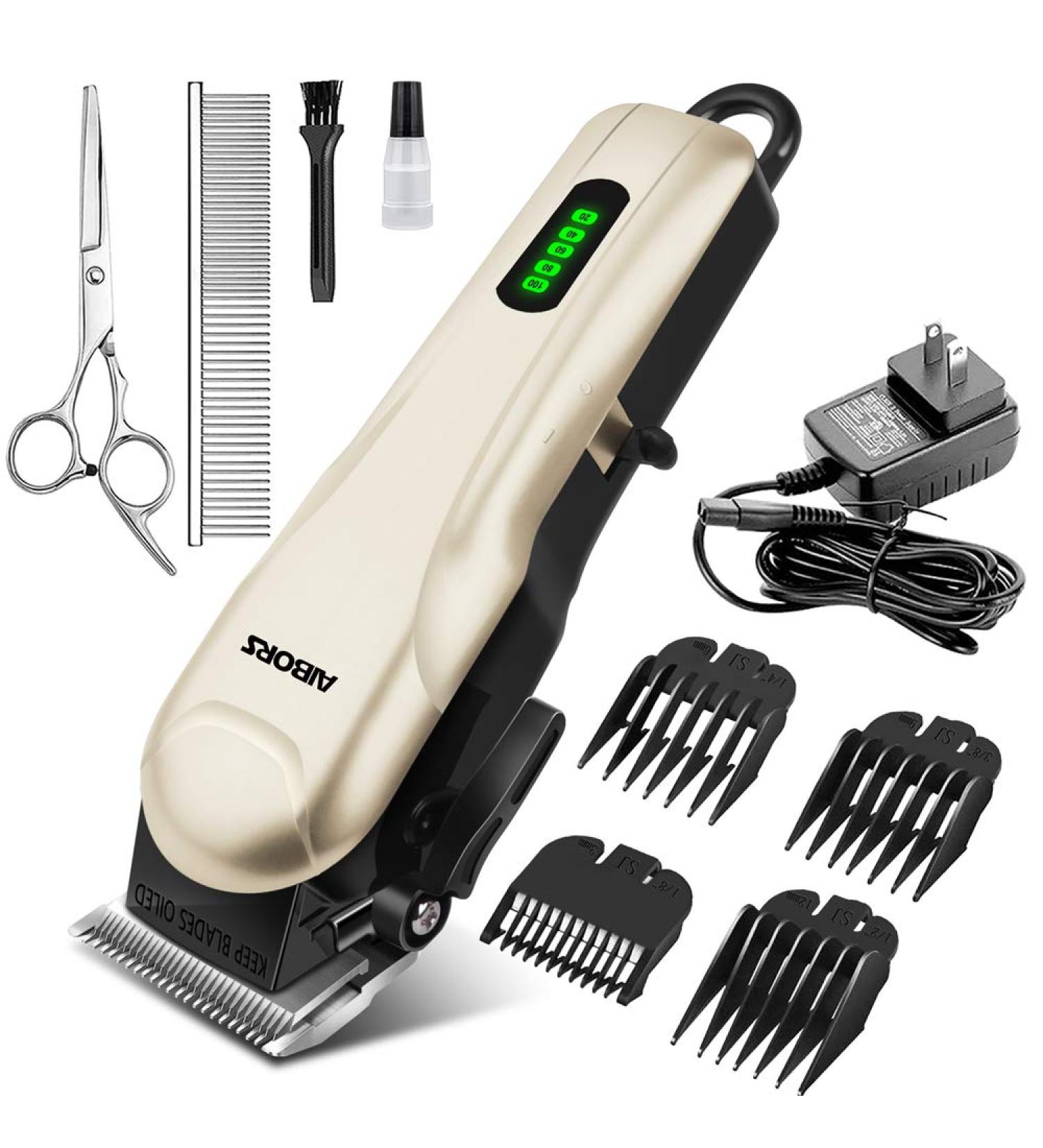 AIBORS Professional Dog Clippers for Thick Coats - Rechargeable & Low Noise Grooming Kit for Pets - Ideal for Small to Large Dogs, Cats - Gold - Buy Online on GoSupps.com