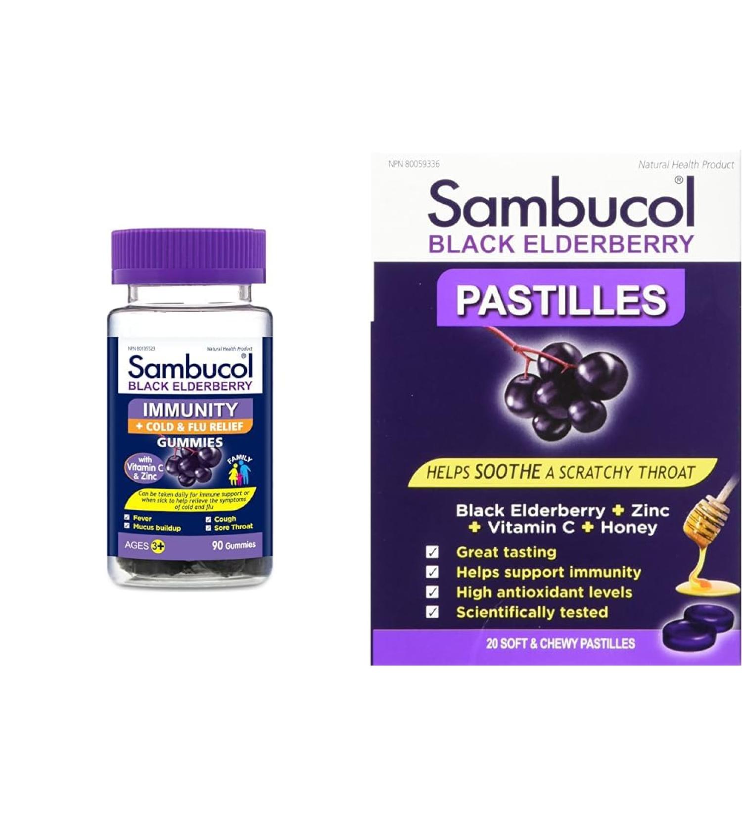 Sambucol Black Elderberry Immunity Gummies | Immune Support & Antioxidant & Black Elderberry Pastilles | Quickly Soothes Sore Dry & Scratchy Throat Symptoms | Immune Support & Antioxidant - Buy Online on GoSupps.com