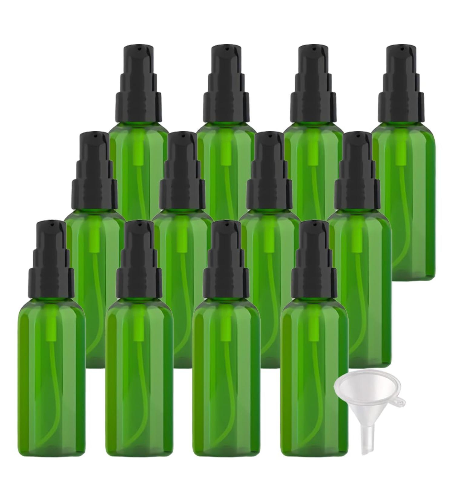 ZEOABSY 12 Pieces 50 ml Green Lotion Bottles with BlackÂ Pump 50ml Empty PET Plastic Lotion Pump Bottle Cosmetic Gel Travel Container for Cosmetic Make up Cleaning + 2 x Funnel Green 50 ml - Buy Online on GoSupps.com