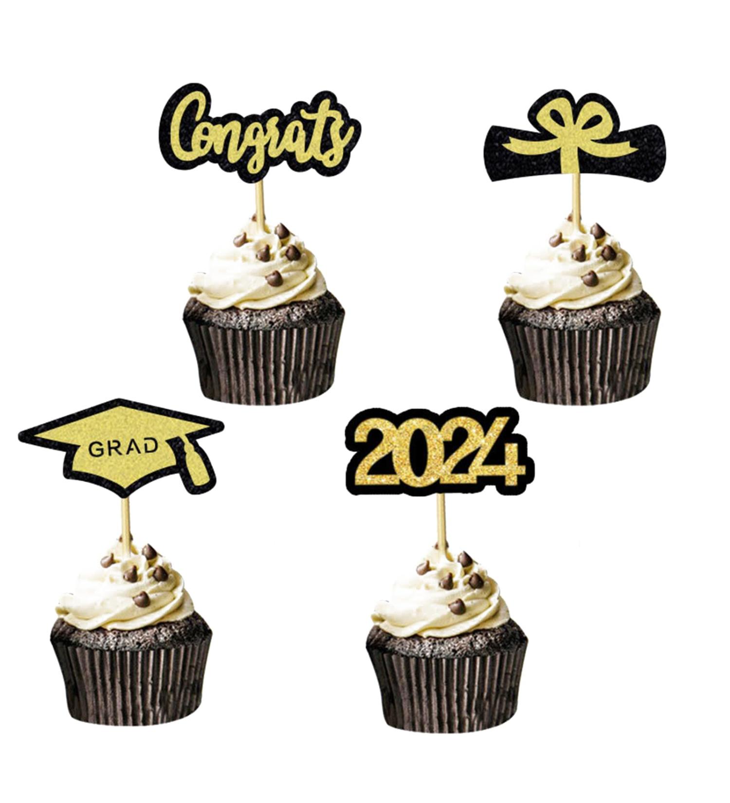 2024 Graduation Decorations Cake Toppers Set of 12 Gold Black Glitter Congrats Grad 2024 Cupcake Toppers Grad Caps & Diploma Cake Toppers 2024 Graduation Party Cake Decorations Supplies - Buy Online on GoSupps.com