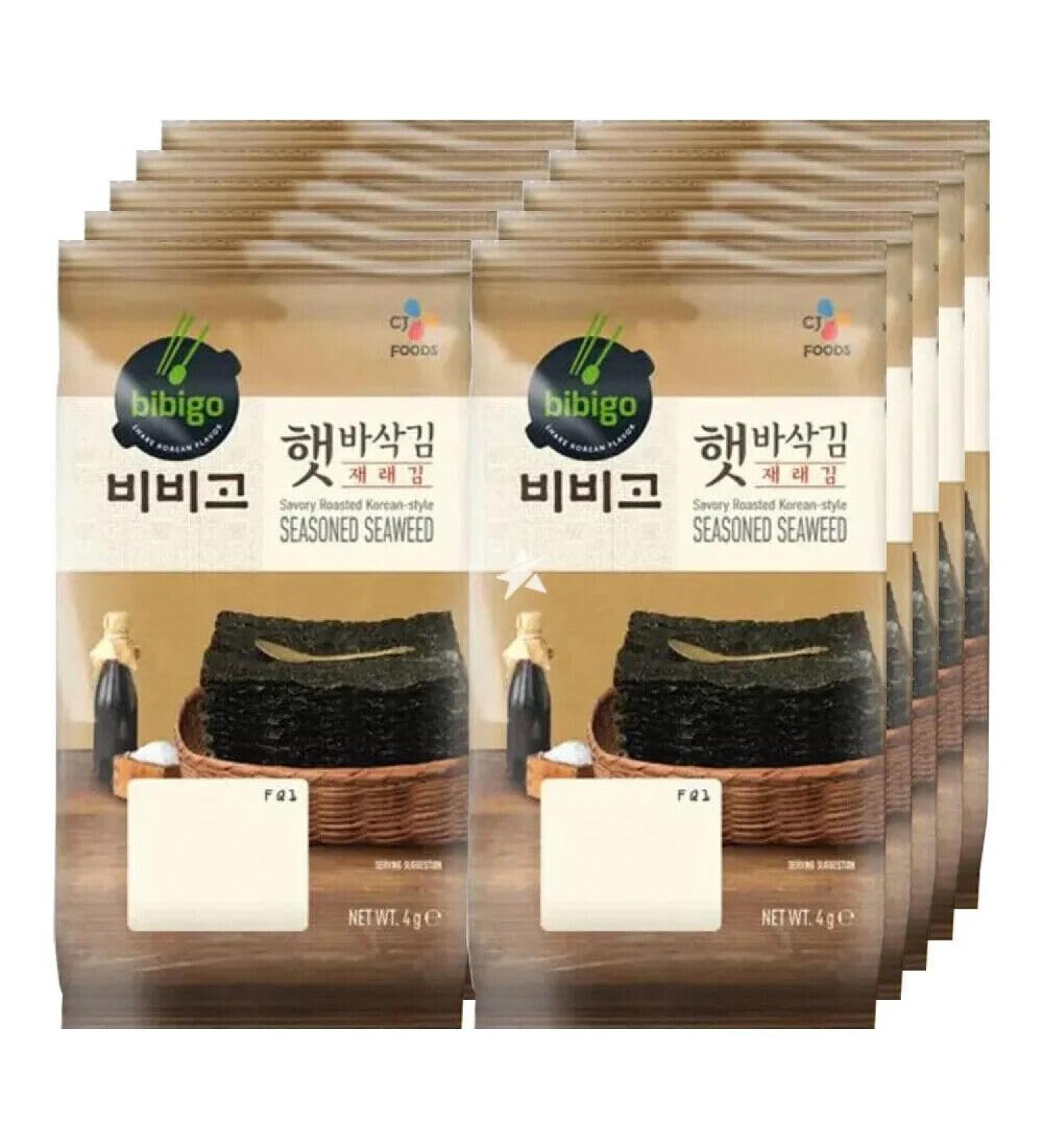 CJ Bibigo Savoury Crispy Roasted Korean Seasoned Seaweed Laver Nori Snacks (10 Pcs) 40g - Buy Online on GoSupps.com