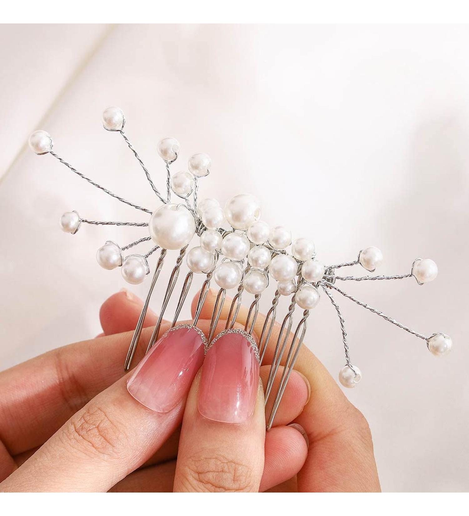 IYOU Bridal Wedding Hair Combs Silver Pearl Side Comb headpiece Bride Hair Accessories for Women and Girls - Buy Online on GoSupps.com