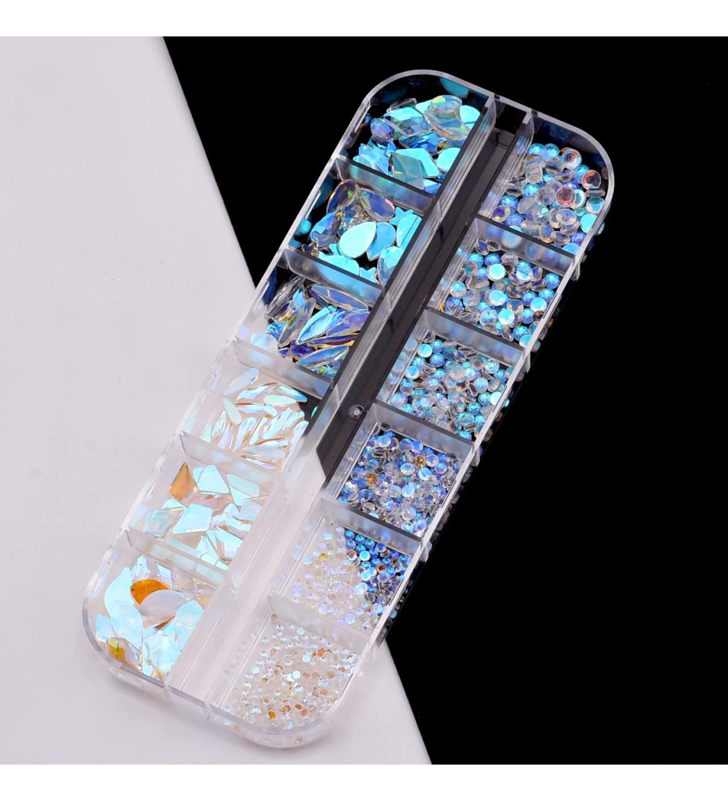 Mix Shapes Aurora Glass Nail Rhinestones Kit - Clear & AB Translucent Charms with Round Diamonds in 6 Sizes for Nail Decoration - Buy Online on GoSupps.com