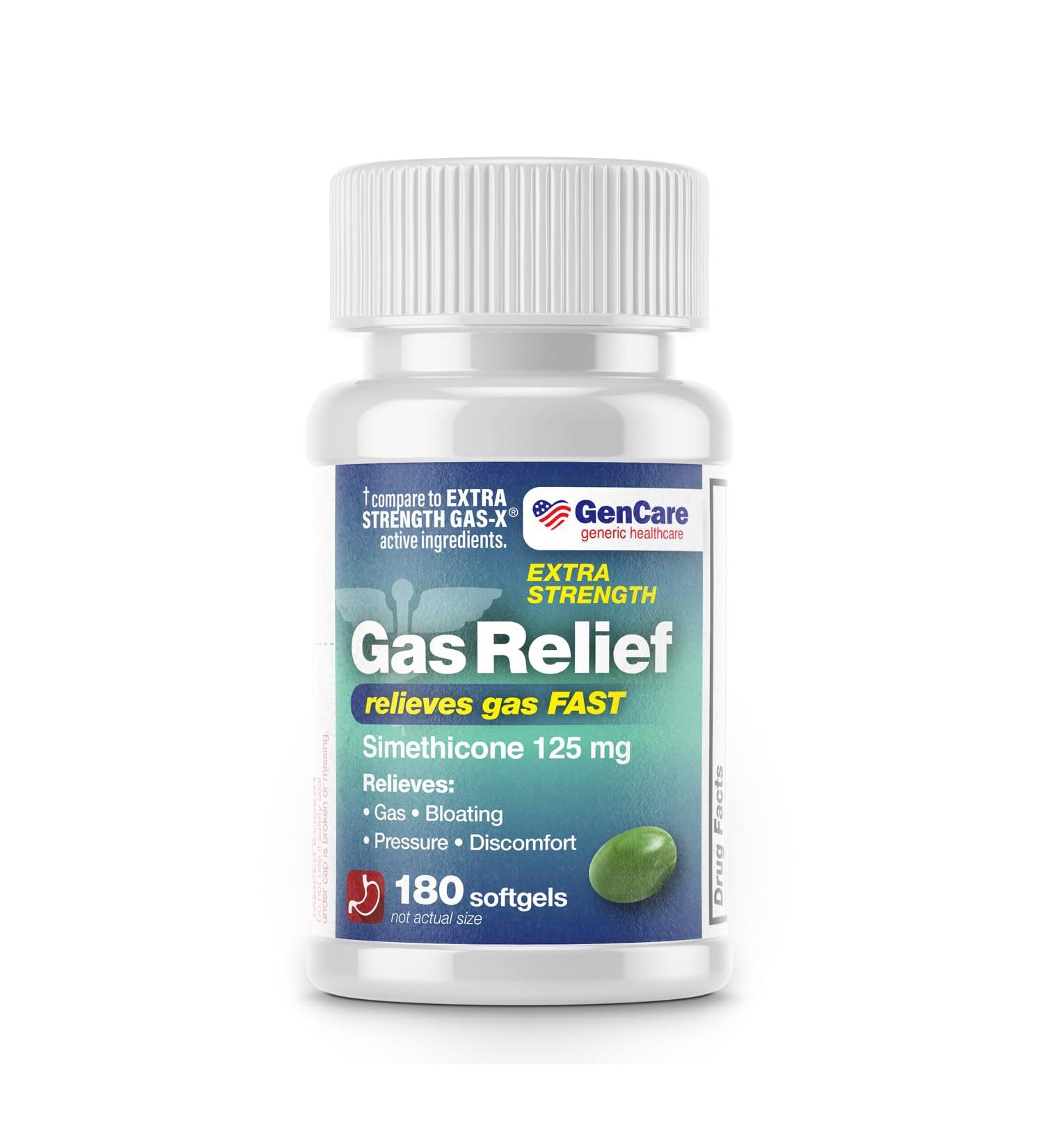 GenCare Extra Strength Gas Relief - Simethicone 125mg (180 Softgels) | Maximum Strength Anti-Gas Pills for Bloating Pressure & Discomfort | Compare to Gas-X - Buy Online on GoSupps.com