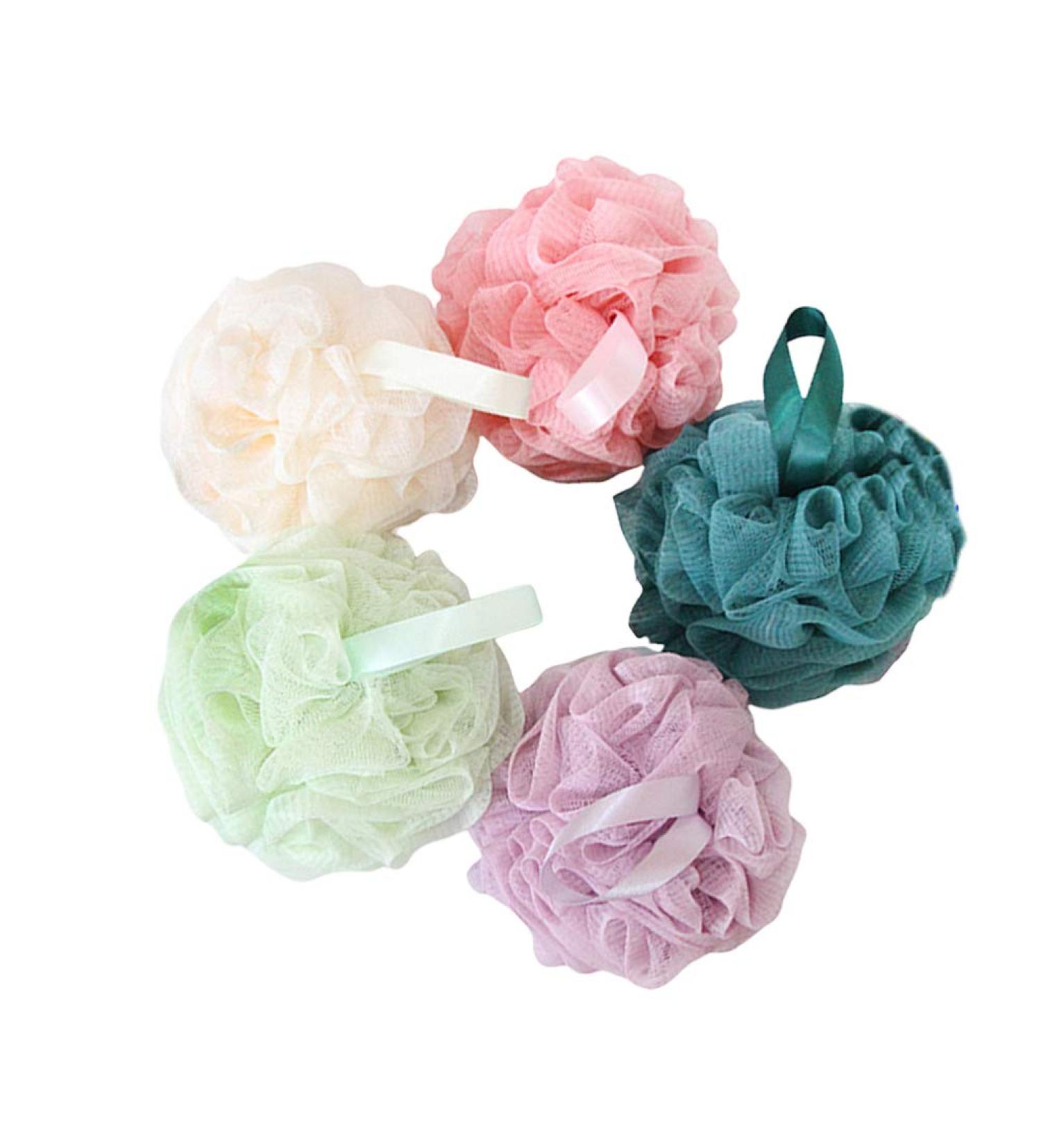 5 Pcs Sponge Mesh Pouf - Bathroom Accessories for Men | Body Scrubber Ball for Shower | Bubble Making Bath Flower Puff - Buy Online on GoSupps.com