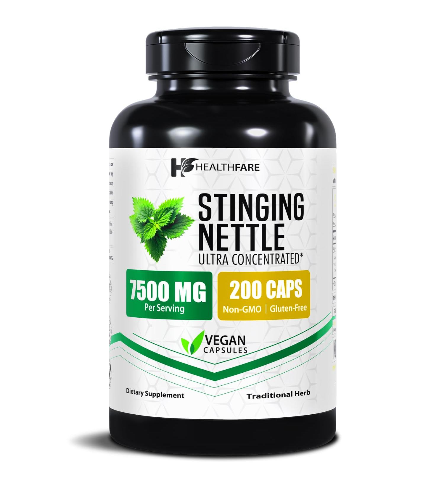 Healthfare Stinging Nettle Root Extract 7500mg | 200 Vegan Capsules | Extra Strength Herbal Supplement | Supports Prostate Urinary & Hair Health | Non-GMO Gluten-Free | Made in USA - Buy Online on GoSupps.com