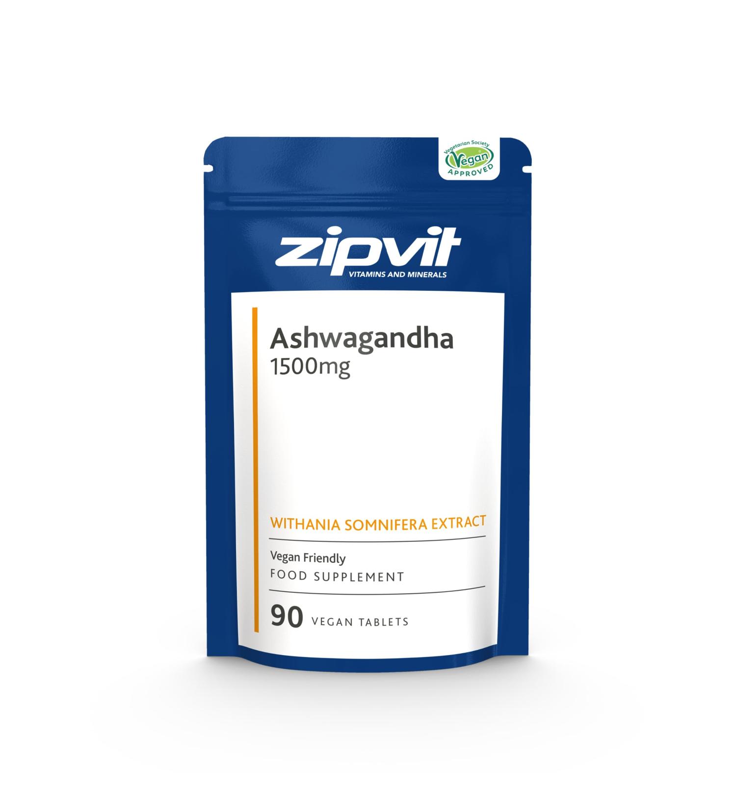 High Strength Ashwagandha Extract 1500mg - 90 Vegan Tablets for Stress & Anxiety Relief | Eco-Friendly Pouch - Buy Online on GoSupps.com