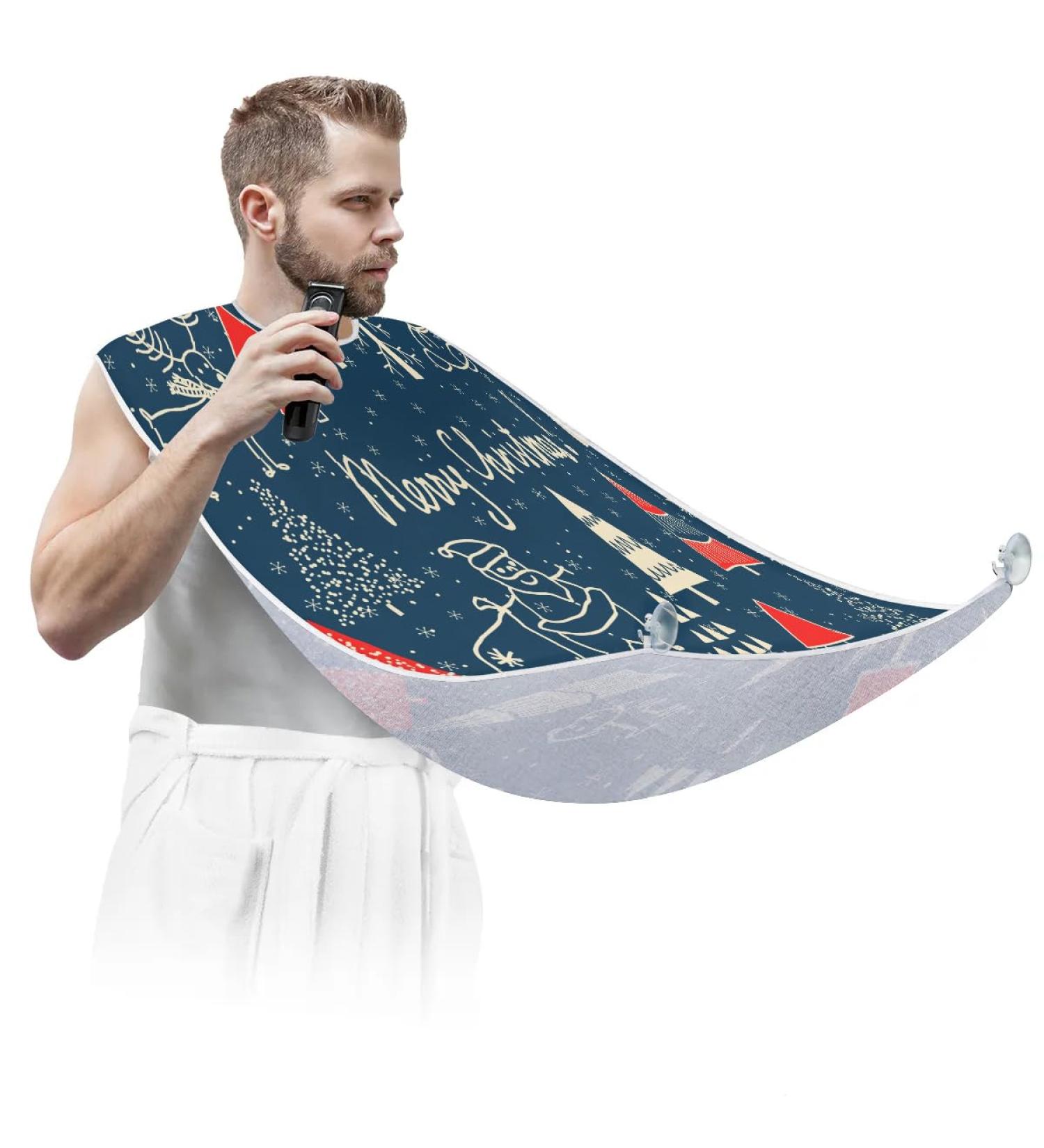 Beard Bib Apron for Men | Waterproof Hair Catcher & Grooming Cloth - Perfect for Shaving & Trimming | Abstract Christmas Tree Design - Buy Online on GoSupps.com