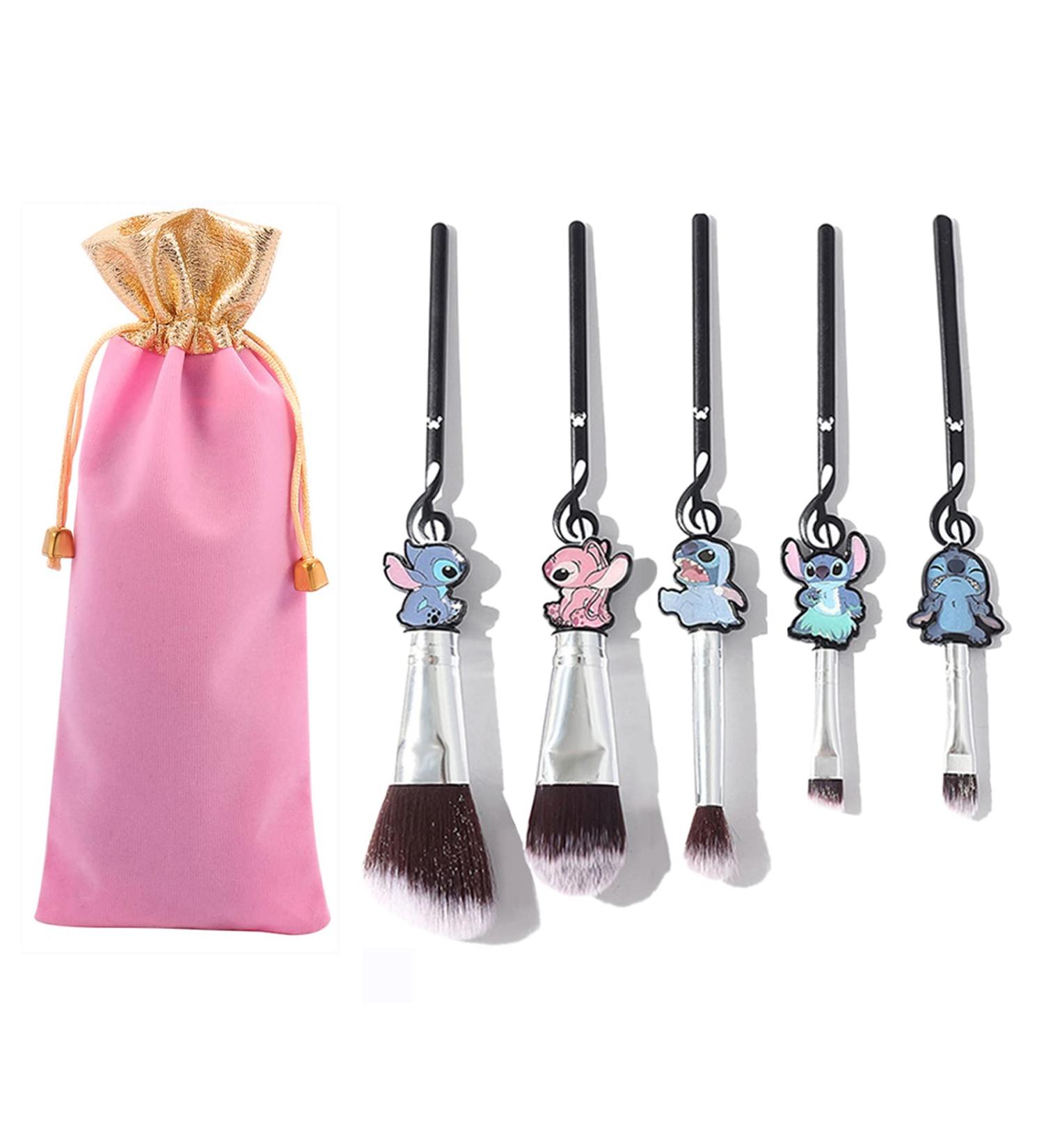 Boyigog 5Pcs Stitch Makeup Brushes with Storage Bag - Portable Brush Set for Powder, Eyeshadow, Blushes, Lips - Lovely Stitch Theme Gift for Girls and Women - Buy Online on GoSupps.com