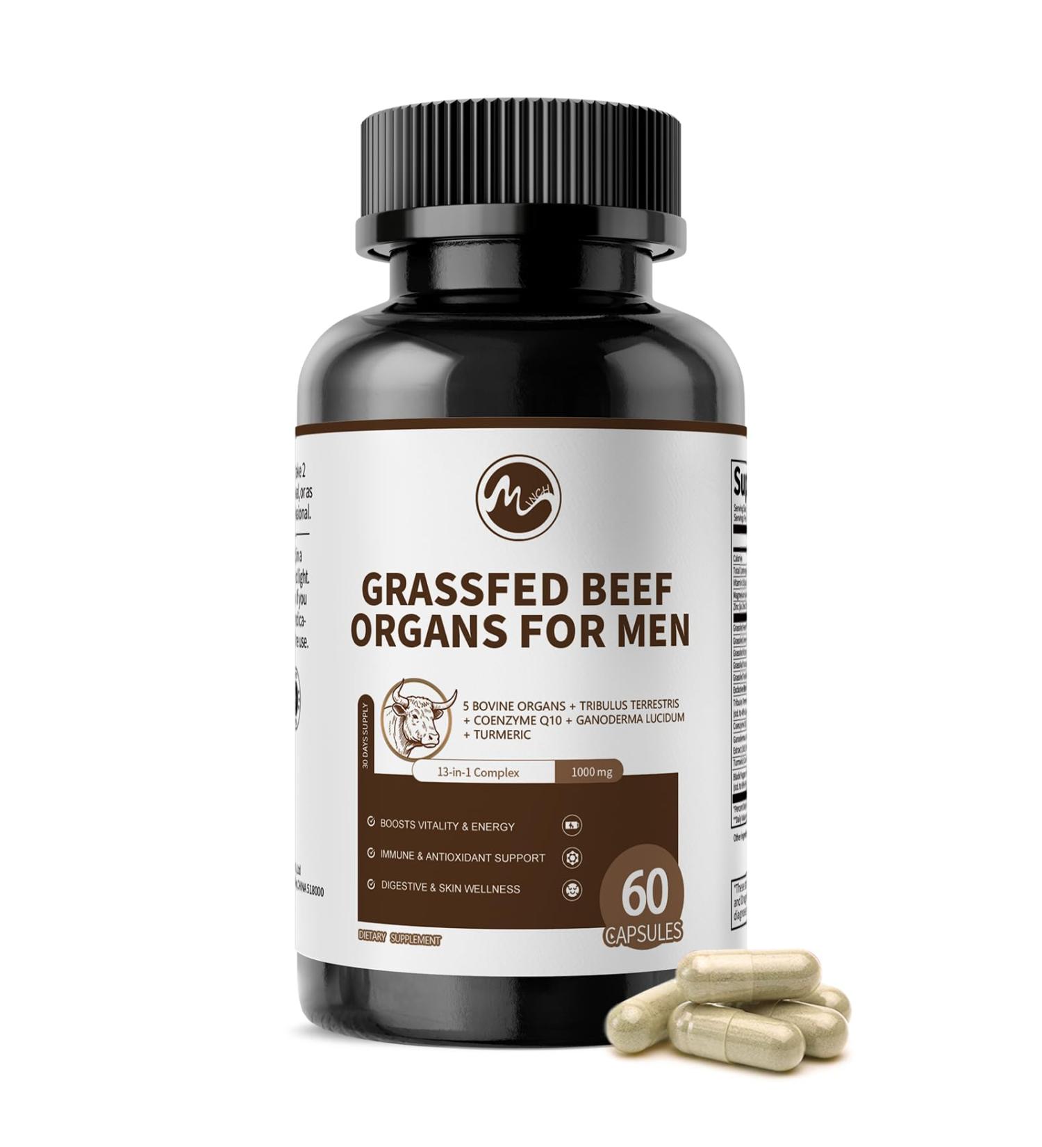M inch Beef Organs Supplement Beef Liver Capsules with Kidney Pancreas Tribulus Terrestris CoQ10 Zinc & Magnesium for Men's Vitali*ty Energ*y Immune Support Gluten-Free Non-GMO 120 Count 120 Count (Pack of 1) - Buy Online on GoSupps.com