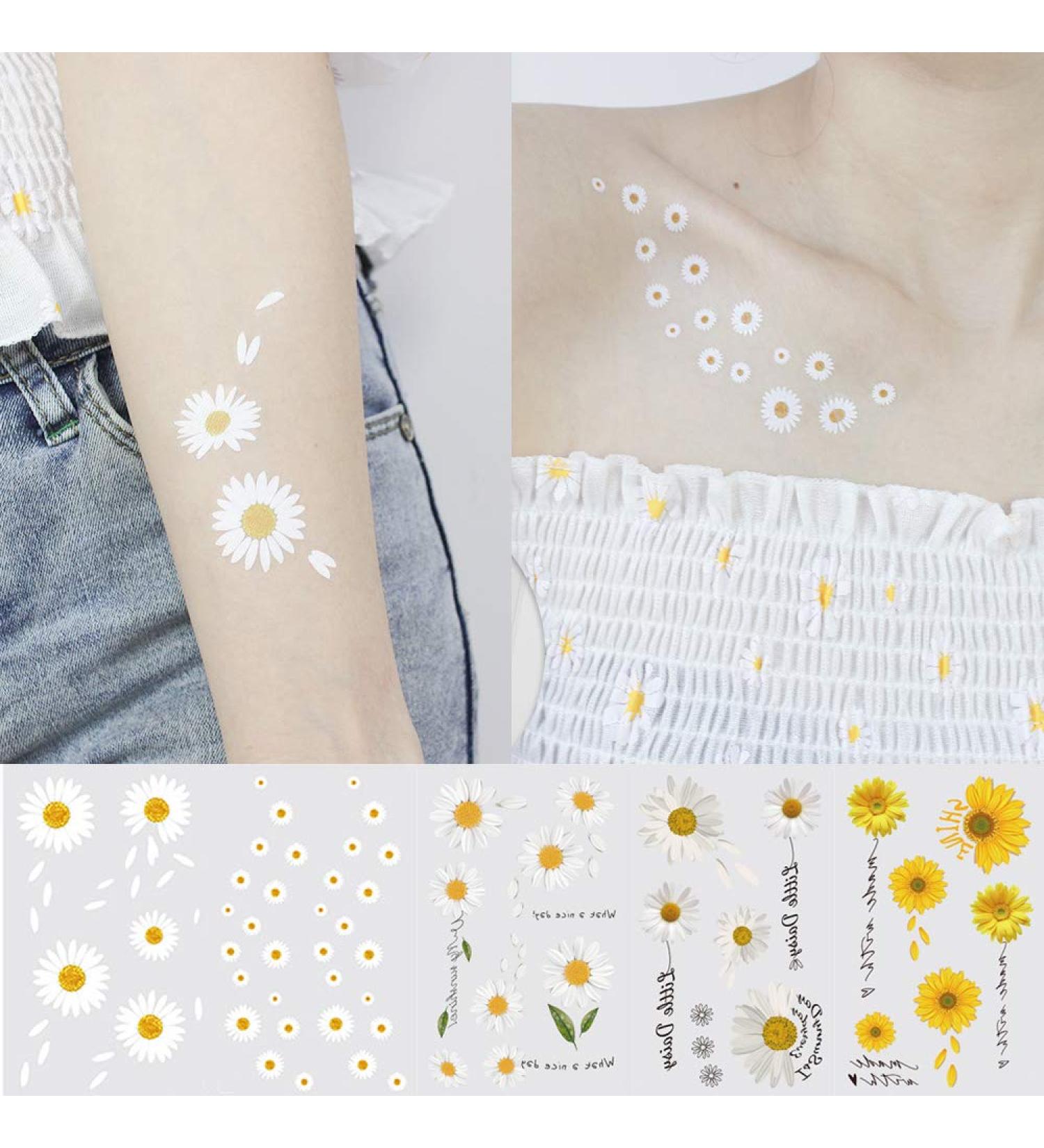 Daisy Flower Temporary Tattoos - 12 Summer Stickers for Women and Girls | Body Art for Arm, Shoulder, Wrist, and Face - Buy Online on GoSupps.com