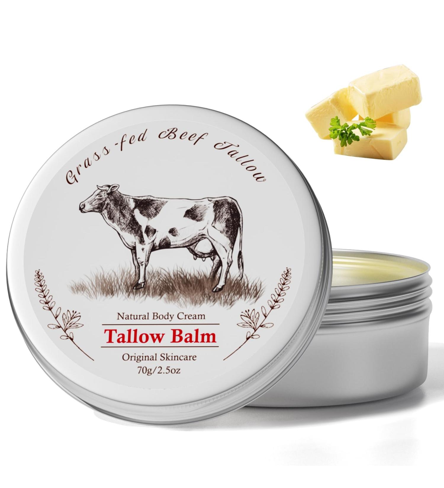 Organic Beef Tallow Balm - Unscented Moisturizer for Skin Care | Grass-Fed All-Purpose Lotion (2.5oz) - Nourish Your Skin Naturally - Buy Online on GoSupps.com