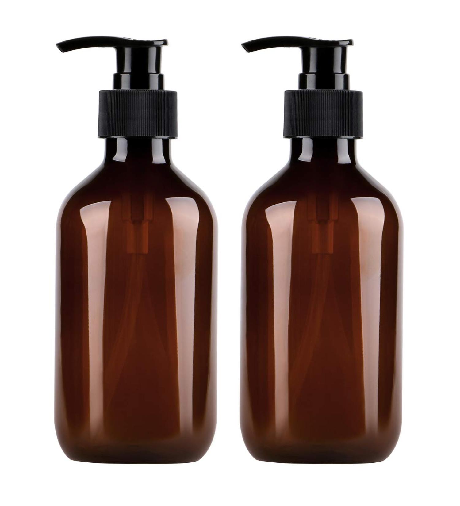 Yebeauty 10oz Pump Bottles Dispenser 2-Pack - Refillable Plastic Containers for Lotion, Soap, Shampoo - Brown 300ml - Multipurpose Cosmetic, Kitchen, Bathroom - Buy Online on GoSupps.com
