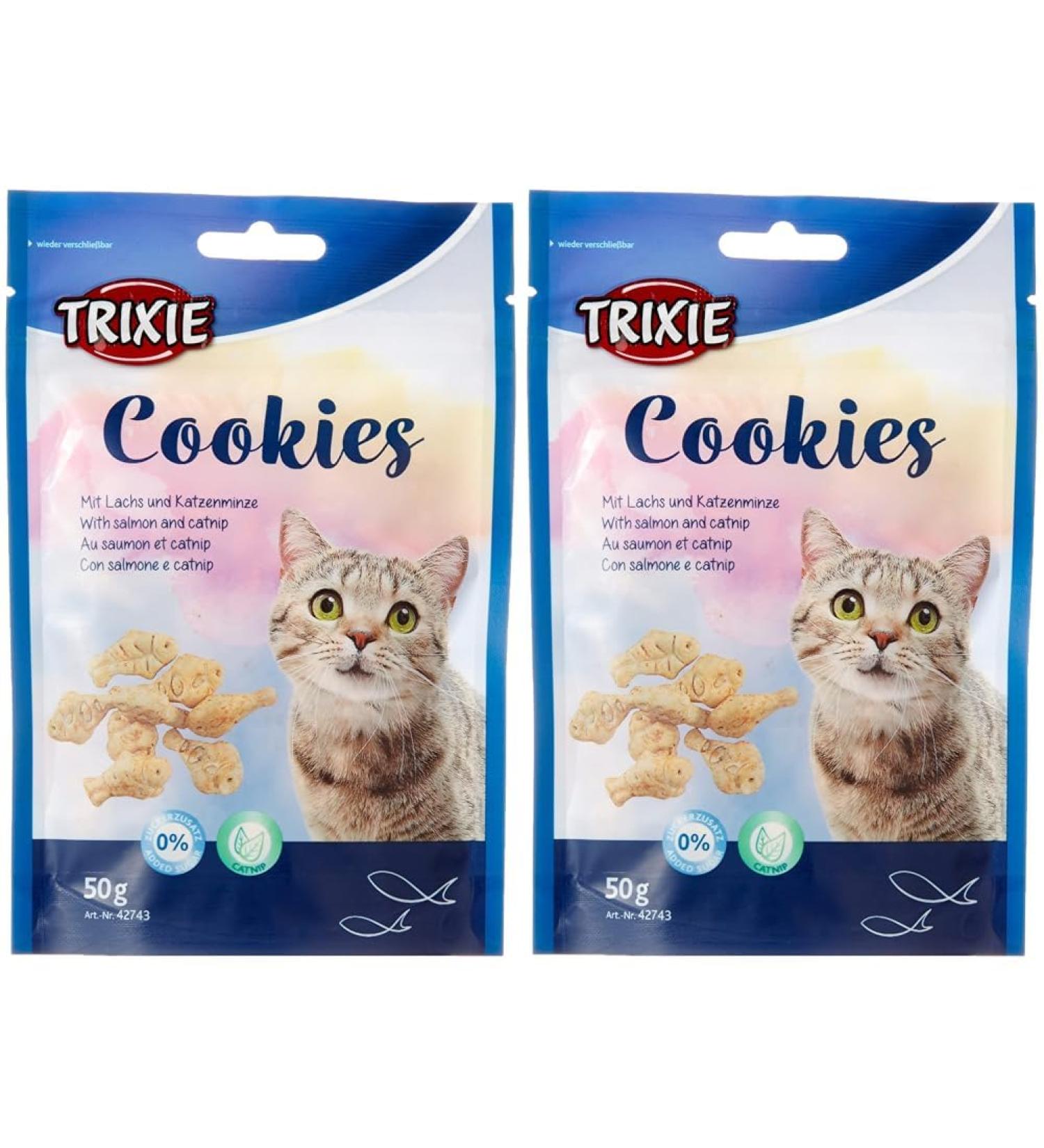 Trixie 42743 Salmon & Catnip Cookies for Cats - 50g Pack of 2 | International Shipping Available - Buy Online on GoSupps.com