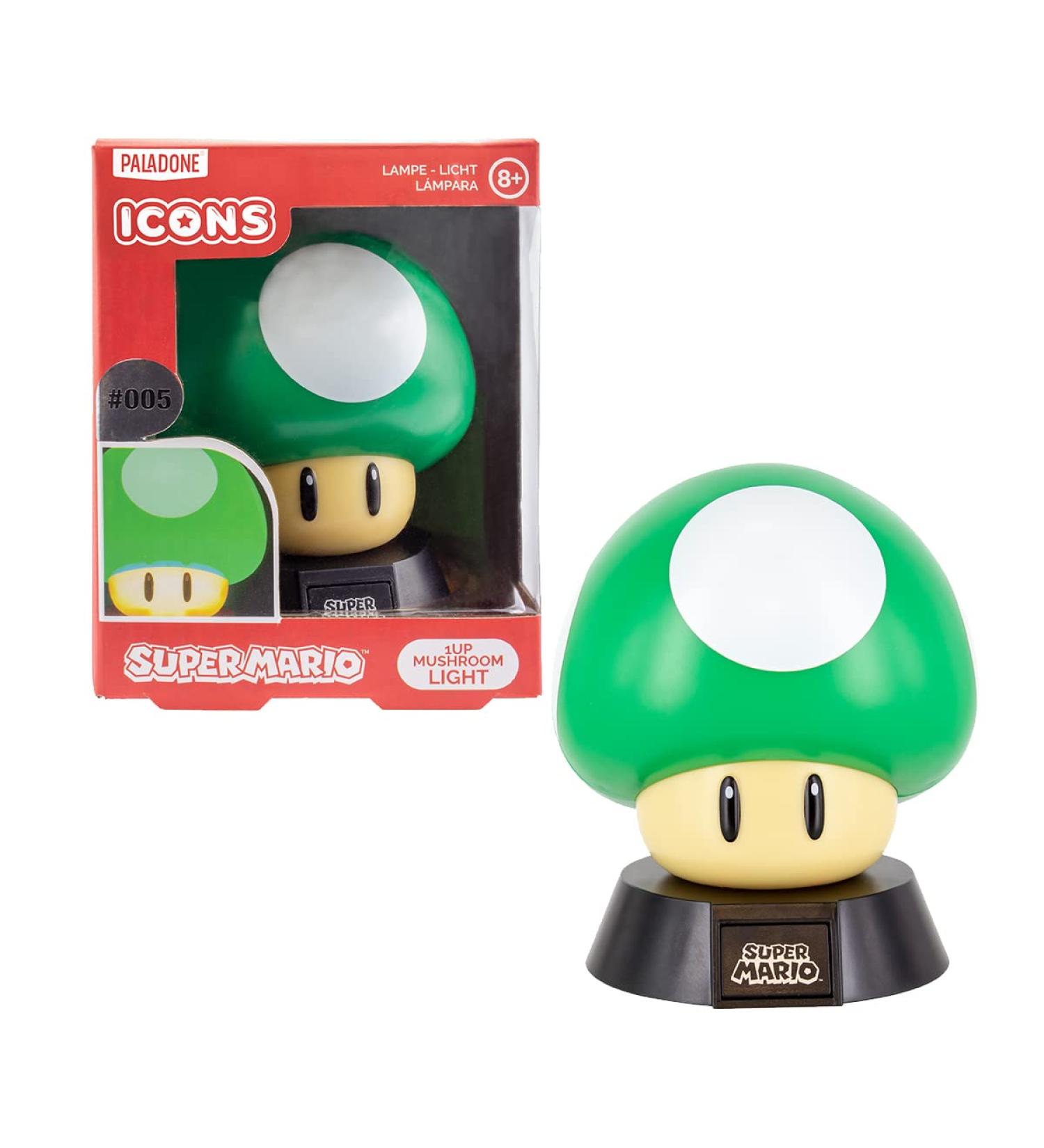 Nintendo Super Mario Mushroom 3D lamp Icon Light green green/white printed 100% plastic with LEDs in a display box.