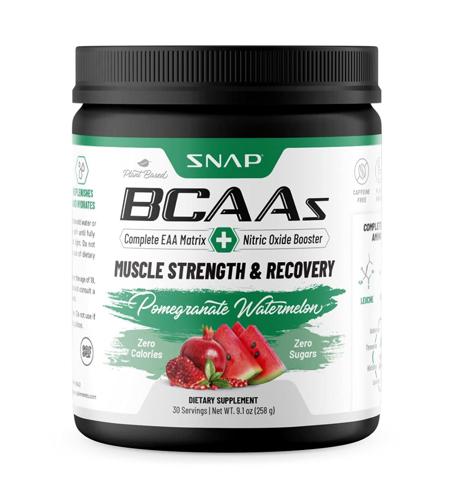 Snap BCAA Powder - Essential Amino & Nitric Oxide Booster - Pre & Post Workout Supplement for Muscle Strength - 30 Servings, Pomegranate Watermelon - Buy Online on GoSupps.com