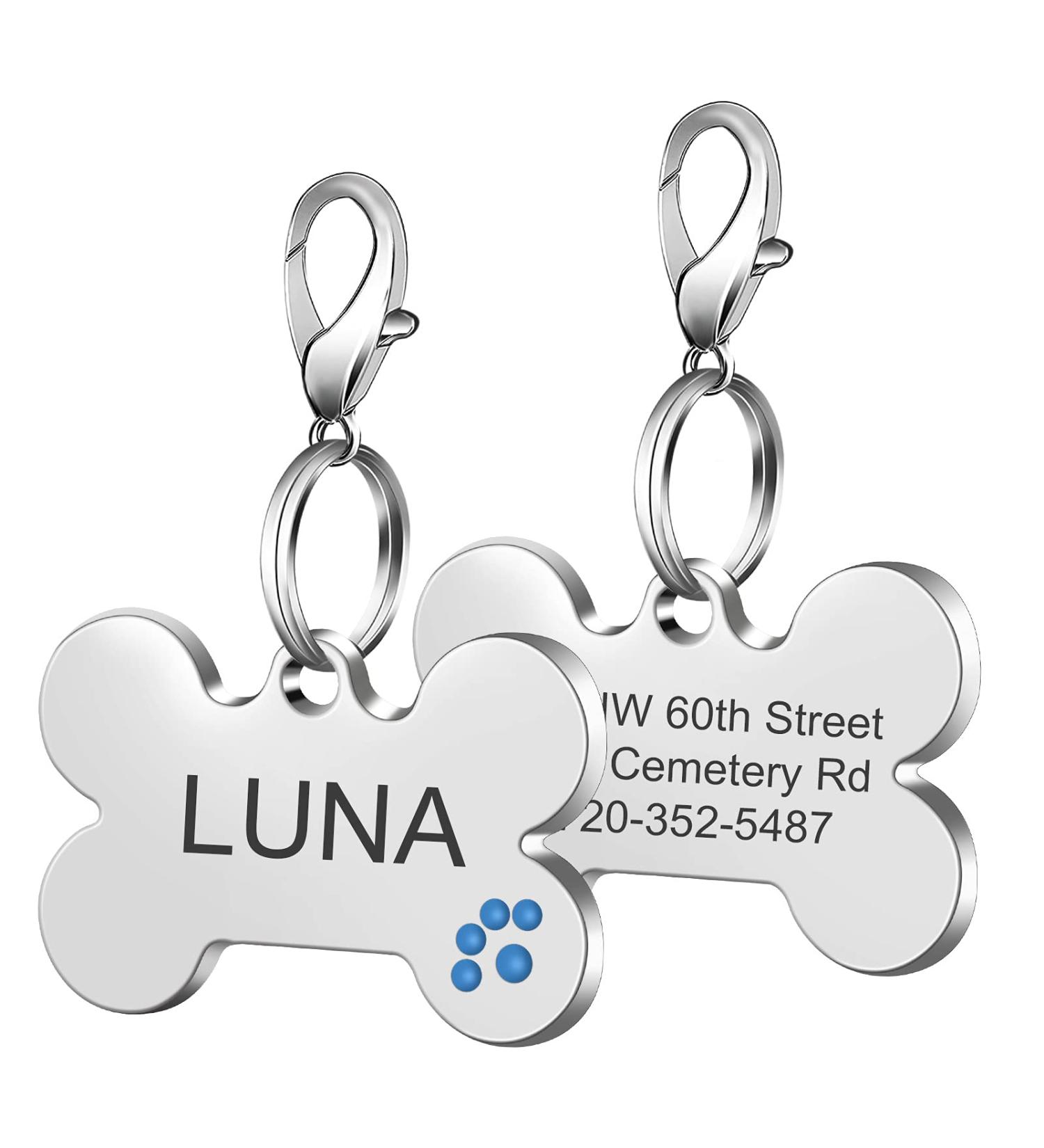 Nibana 2 Pack Personalized Pet ID Tags Dog Name Tags Engraved on Both Sides 4 Lines of Custom Text Paw Print Bone Pet Tag for Dogs Cats (Blue) - Buy Online on GoSupps.com