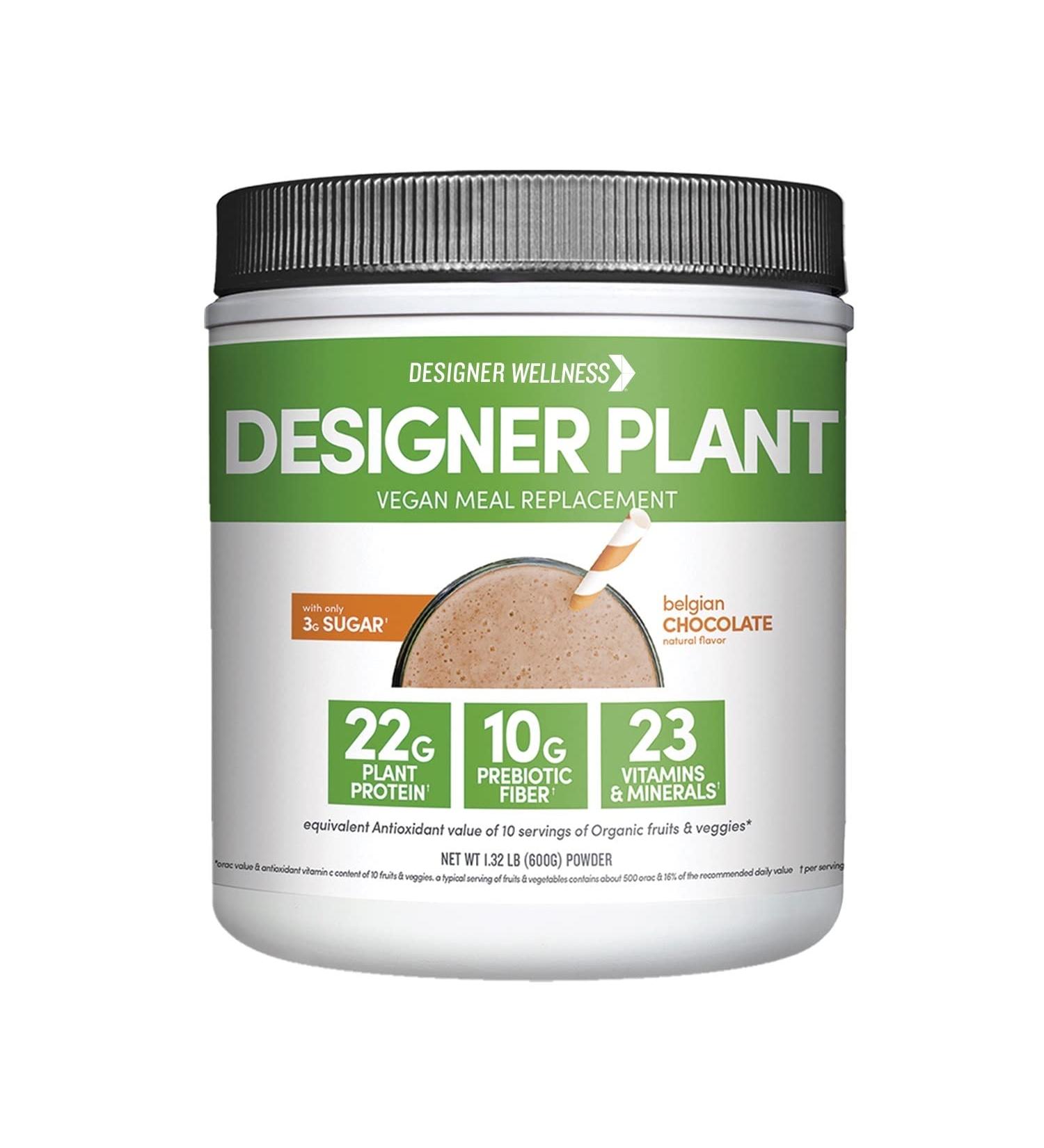 Designer Wellness Plant Meal Replacement Powder - Pea & Rice Protein with Vitamins, Minerals, Fats, Antioxidants - Belgian Chocolate - 1.32 lb - Buy Online on GoSupps.com