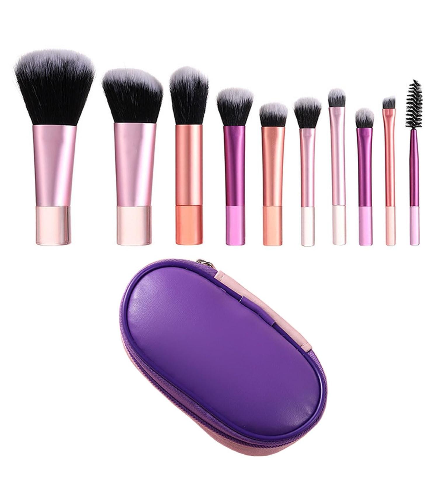 Travel Makeup Brushes Set - 10pcs Mini Cosmetic Brush Kit with Bag | Small Multi Color Face & Eye Brushes - Buy Online on GoSupps.com