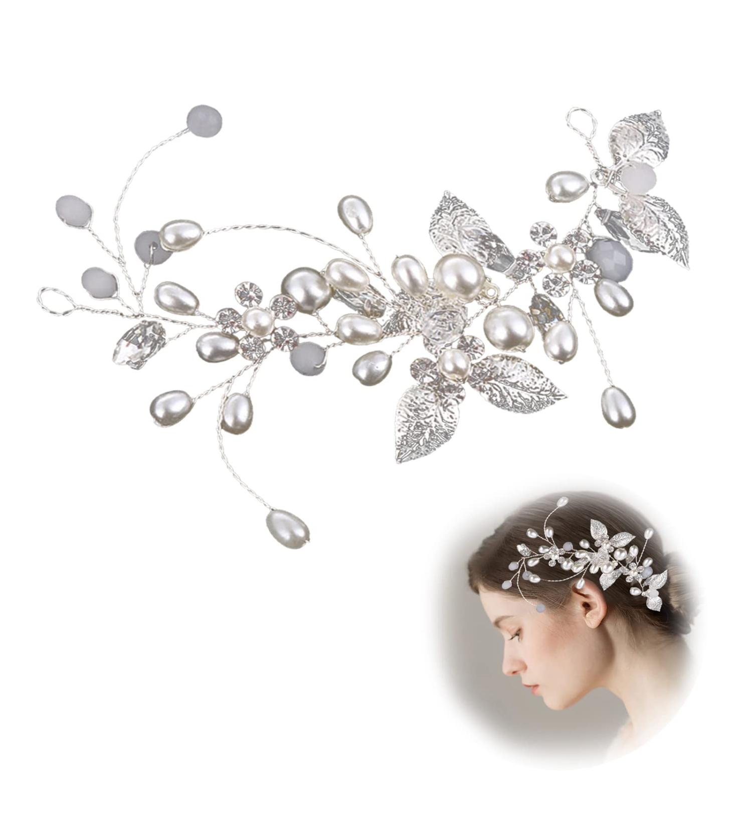 Elegant Bride Crystal Wedding Hair Needles & Vines | Stunning Flower Leaf Headdress Jewelry for Women & Girls - Buy Online on GoSupps.com