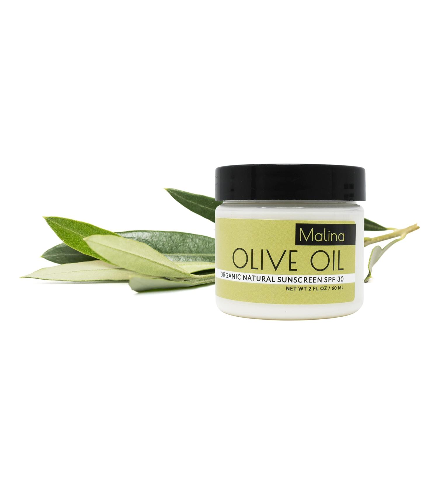Malina Organic Olive Oil Natural Sunscreen | SPF 30+ | Nontoxic | Baby-Safe | Reef-Safe | No Preservatives | No Synthetic Fragrance (2 Fl Oz) - Buy Online on GoSupps.com