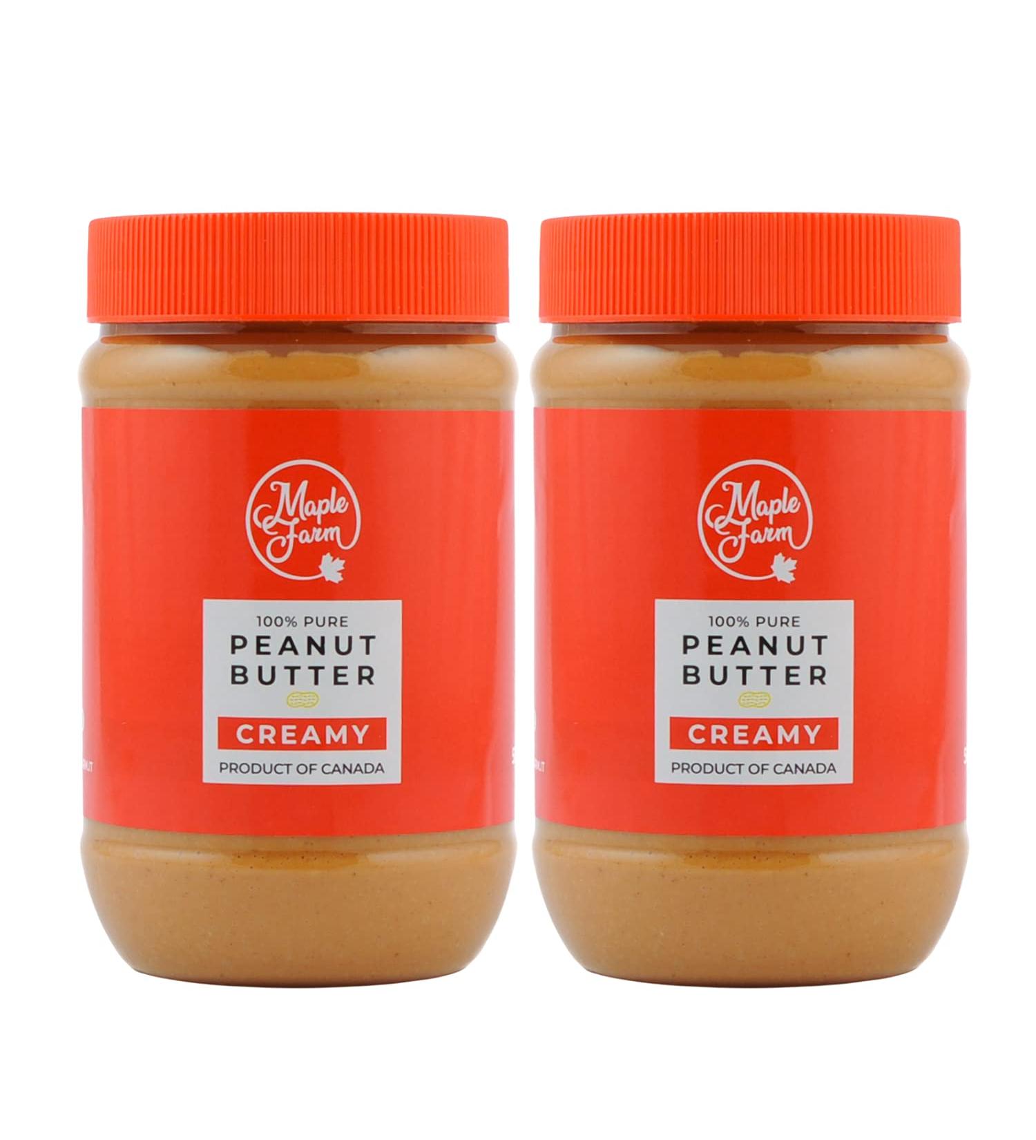 MapleFarm - 100% Pure Creamy Peanut Butter 2 x 500g (1kg) - Protein and Natural Cream - Creamy peanut butter - Buy Online on GoSupps.com