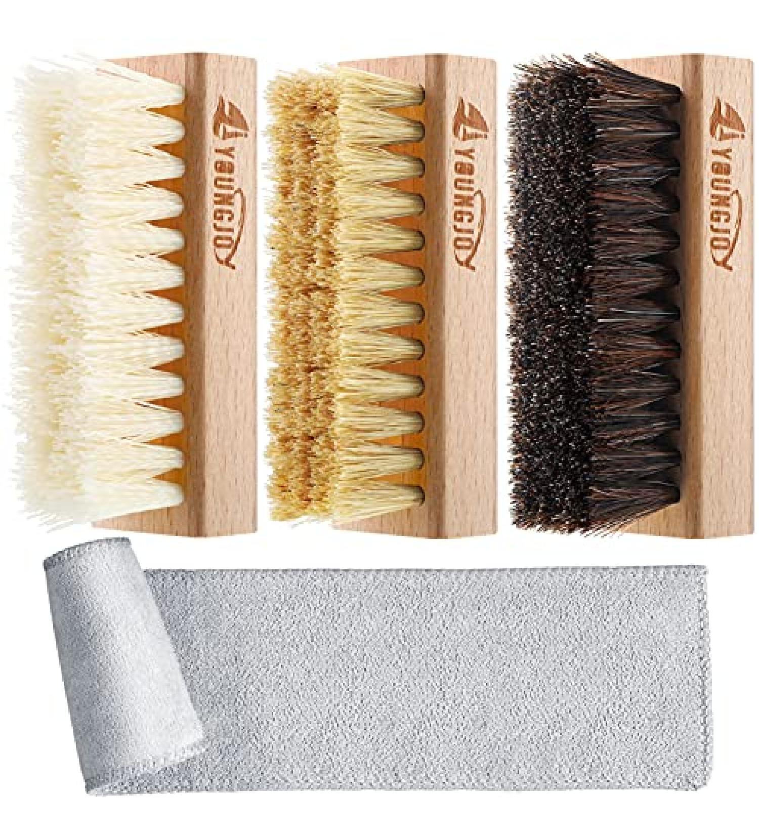Dual Sided Sneaker Shoe Cleaner Brush Set with Boar and Plastic Bristles + Microfiber Cloth - Buy Online on GoSupps.com