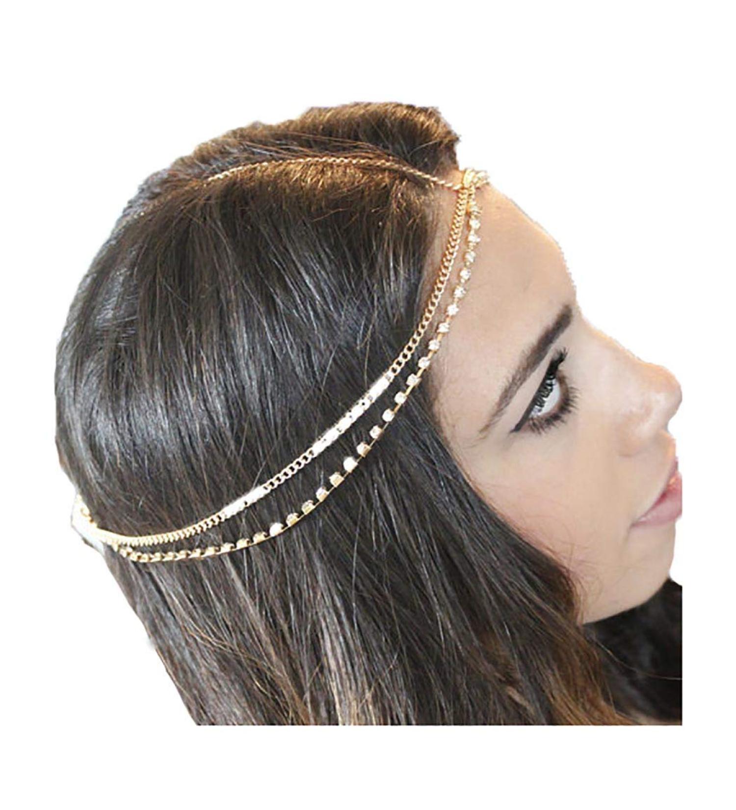 Barode Boho Layered Head Chains - Sparkling Rhinestone Fashion Headband for Women and Girls in Gold - Buy Online on GoSupps.com