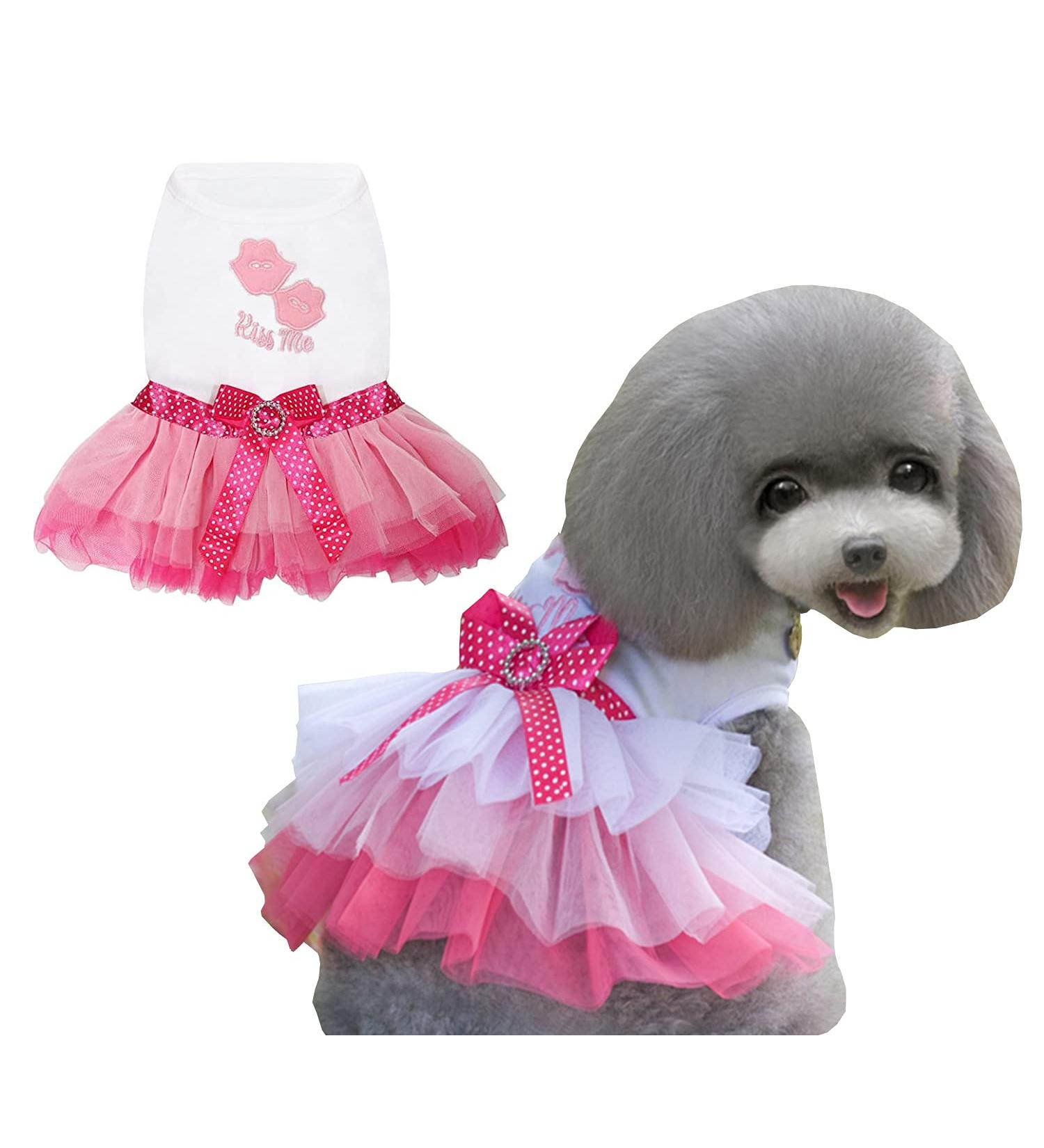 Luxury Dog Dress - Princess Tutu Skirt for Small Dogs | Evening & Wedding Outfit with Bowknot | Red Rock Lips Design - Buy Online on GoSupps.com