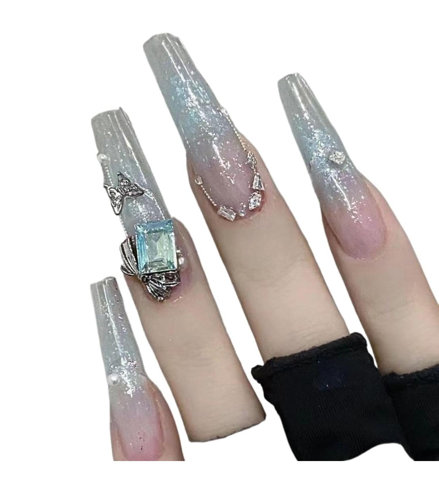 Temperament manicure summer mint through blue pure hand-made removable nail patch.(M) - Buy Online on GoSupps.com