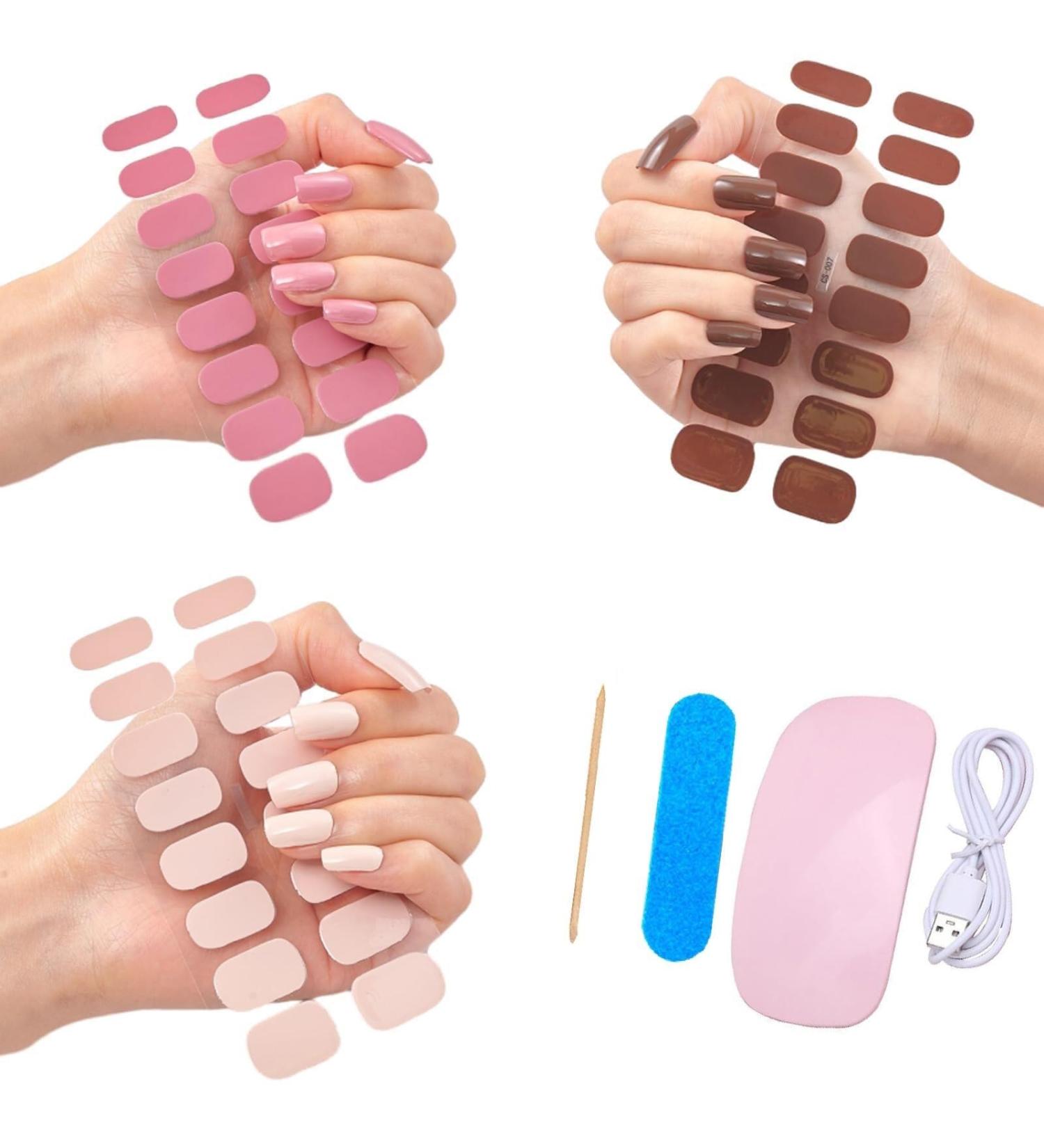 Gel Nail Stickers with Uv Light Semi Cured Gel Nail Strips Semi Cured Gel Nail Stickers Gel Nail Wraps UV for Home Nails DIY Long Lasting Easy to Apply & Remove(Color:03) - Buy Online on GoSupps.com