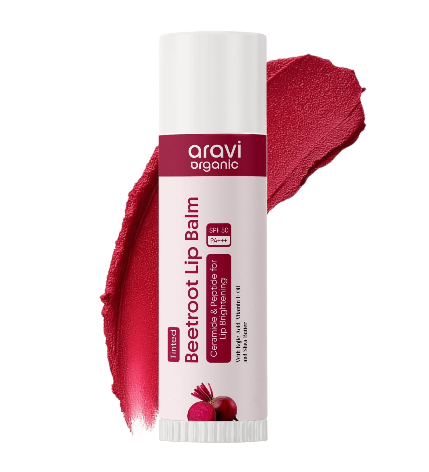 Aasrvi Sarganic Beetroot Tinted Lip Balm SPF 50 PA+++ | Brightening Lip Balm for Dark Lips | Hydrates Dry & Chapped Lips | Kojic Acid Ceramide Peptide & Vitamin E | Men & Women | 5g - Buy Online on GoSupps.com