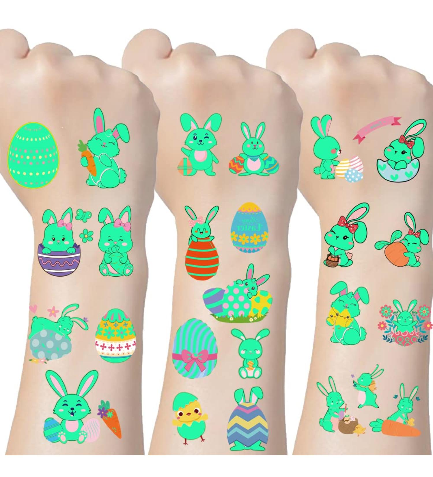 Easter Glow Temporary Tattoos - 73 Luminous Bunny Designs for Kids | Rabbit, Carrot, Eggs, Chick | Fun Party Favors - Buy Online on GoSupps.com