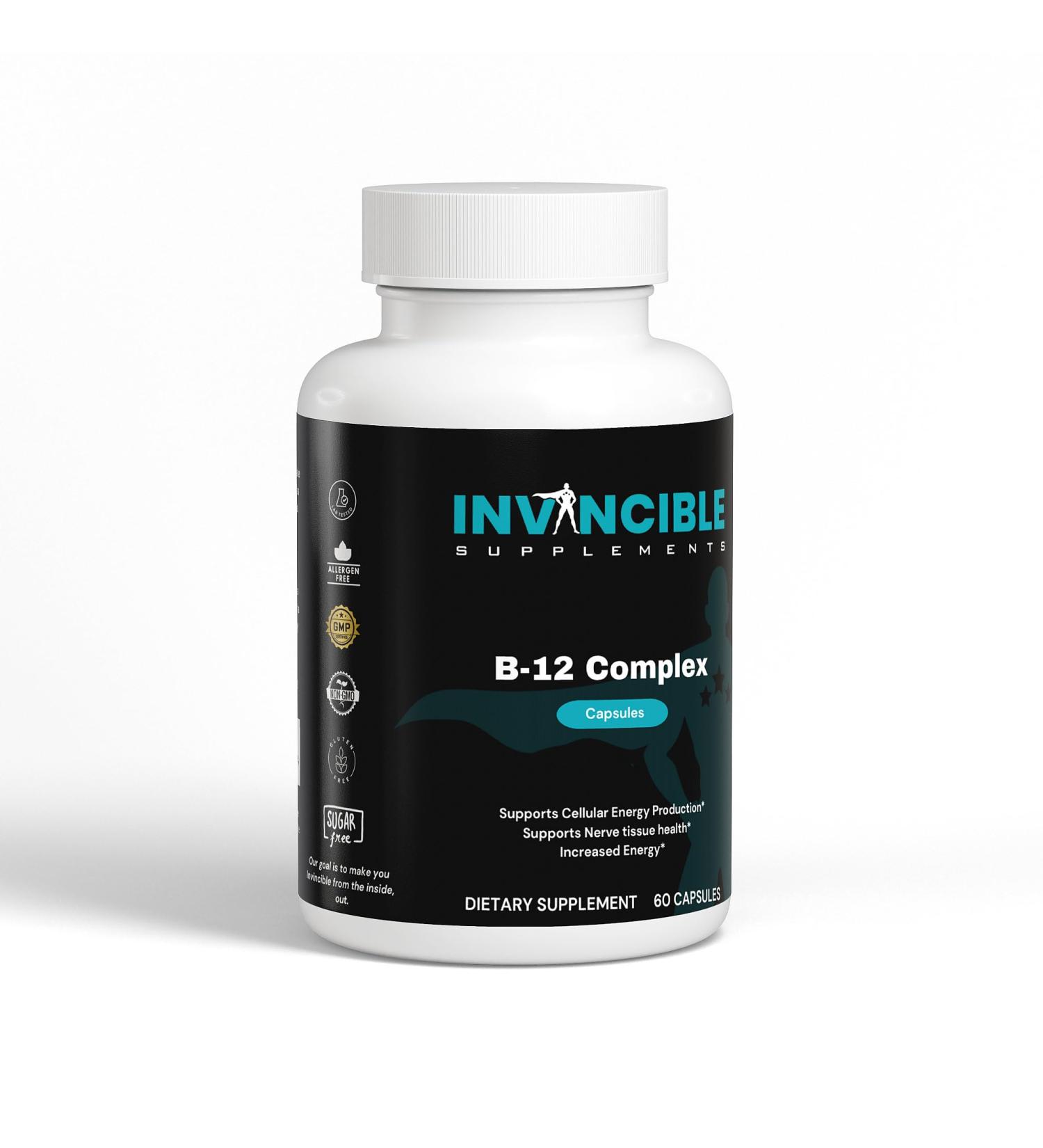 Invincible Supplements High-Potency B-12 Complex Capsules | Energy Boost Nerve Support Non-GMO & Allergen Free | Vitamin B12 Choline Pantothenic Acid | Supports Cellular Energy & Mental Clarity - Buy Online on GoSupps.com