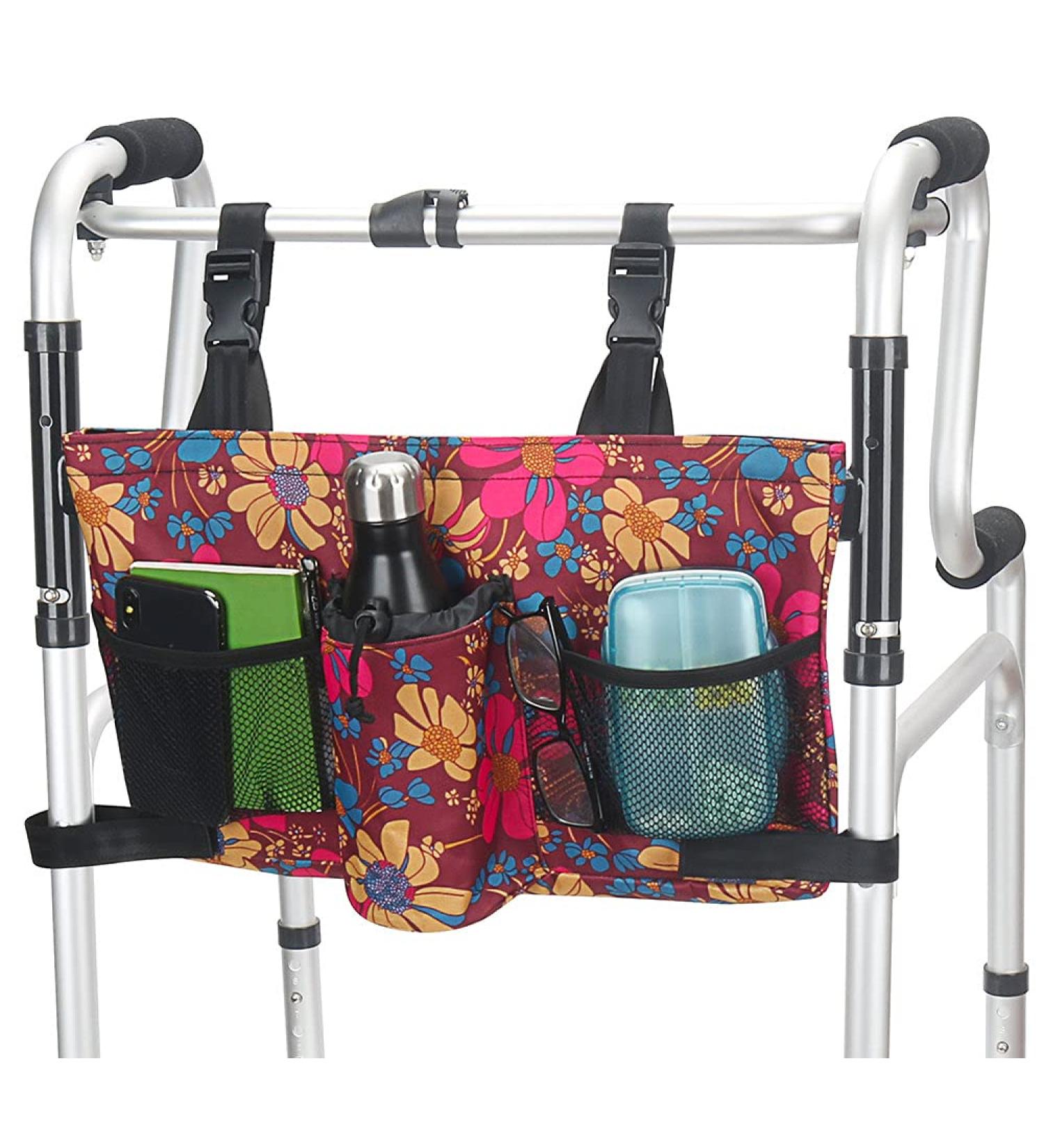 Detachable Heat Compartment Walker Bag - Water Resistant Tote Organizer for Folding Rollator, Wheelchairs - Bariatric Walkers (Flower) - Buy Online on GoSupps.com