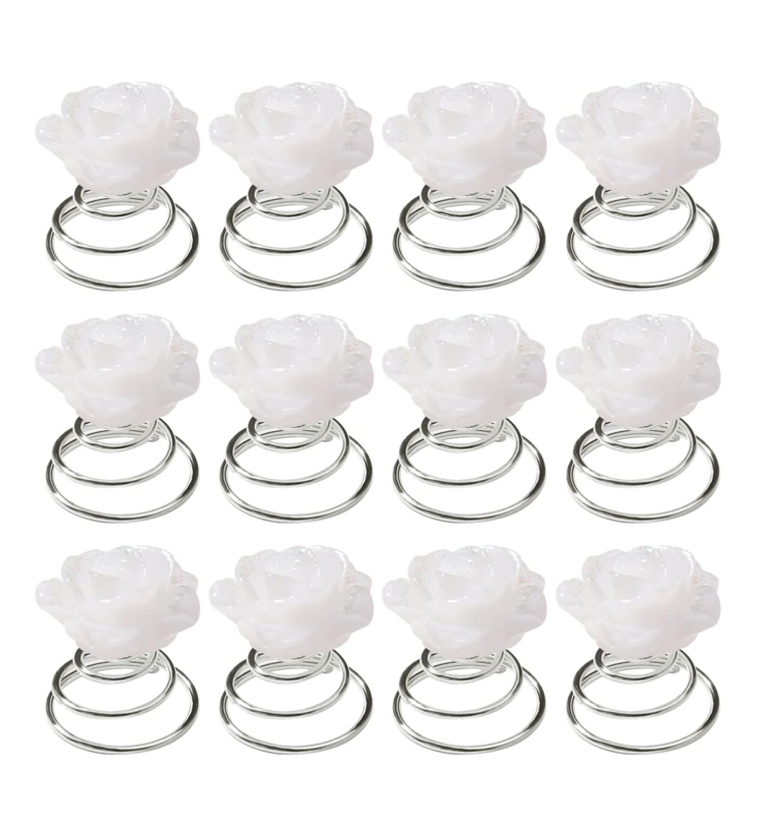 Lurrose 12pcs Glitter White Rose Spiral Hair Pins - Bridal Wedding Prom Accessories - Buy Online on GoSupps.com