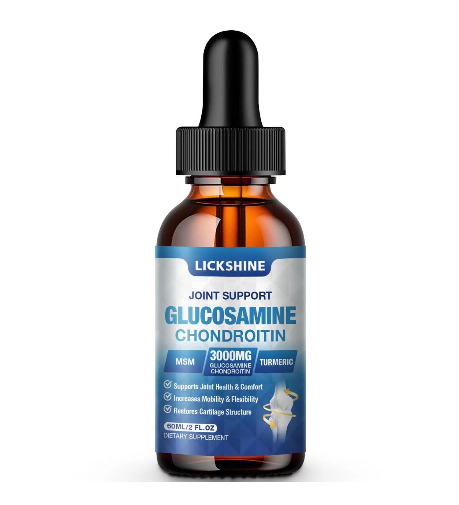 lickshine 1 Pack Glucosamine Chondroitin MSM Liquid Drops - Extra Strength Joint Support Supplement for Adults with Quercetin Boswelia Bromelain Hyaluronic Acid Antioxidant Immune Support (2 Fl oz) - Buy Online on GoSupps.com